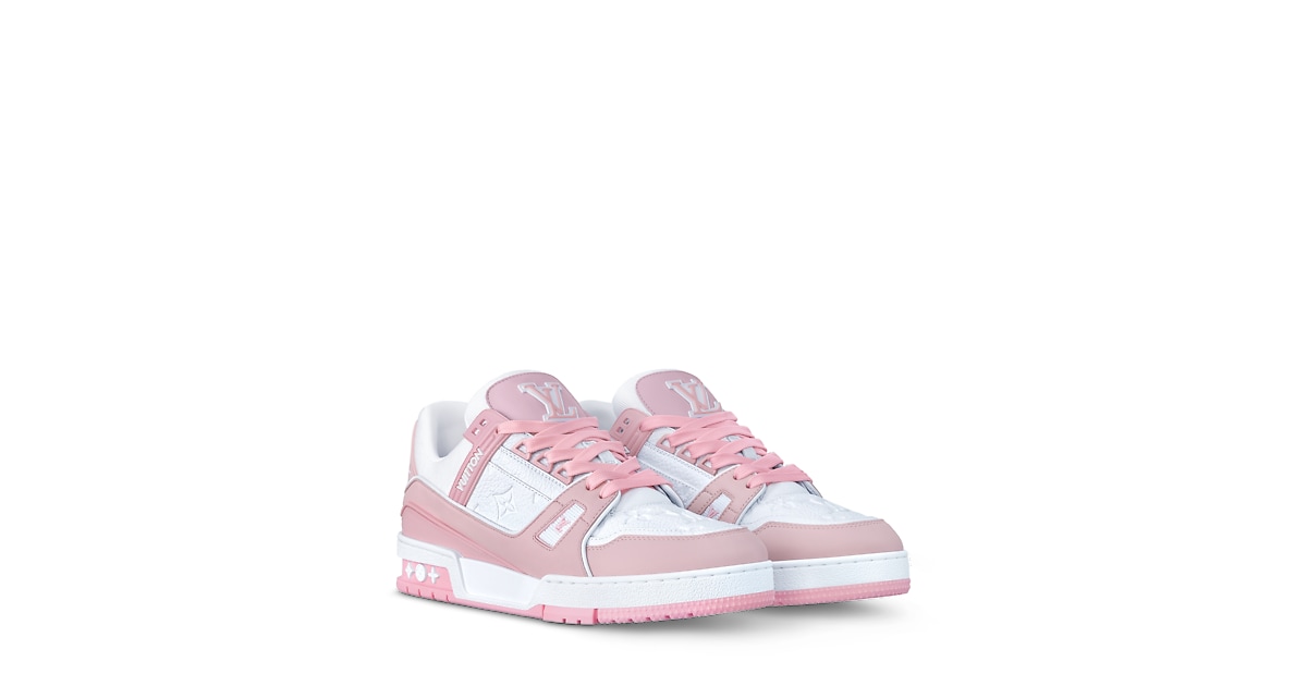 Louis Vuitton Calfskin Monogram Run Away Sneakers 38 White  Louis Vuitton Pink and White Sneakers with Bold Monogram display picture 1