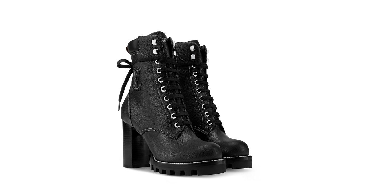 Louis Vuitton black leather ankle boots laced 37.5 flat LV Squad Lace-up Ankle Boot - Women - Shoes | LOUIS VUITTON ® main image 2