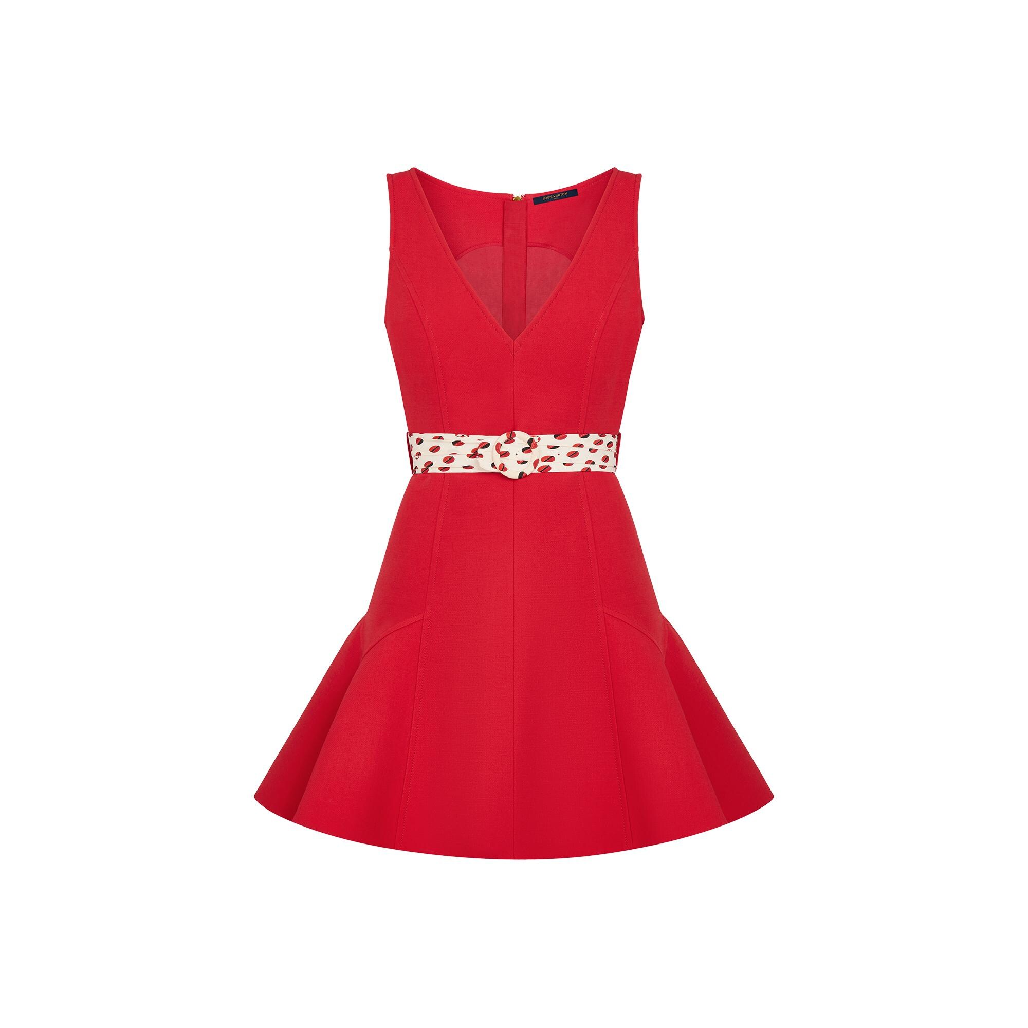 red silk skater dress