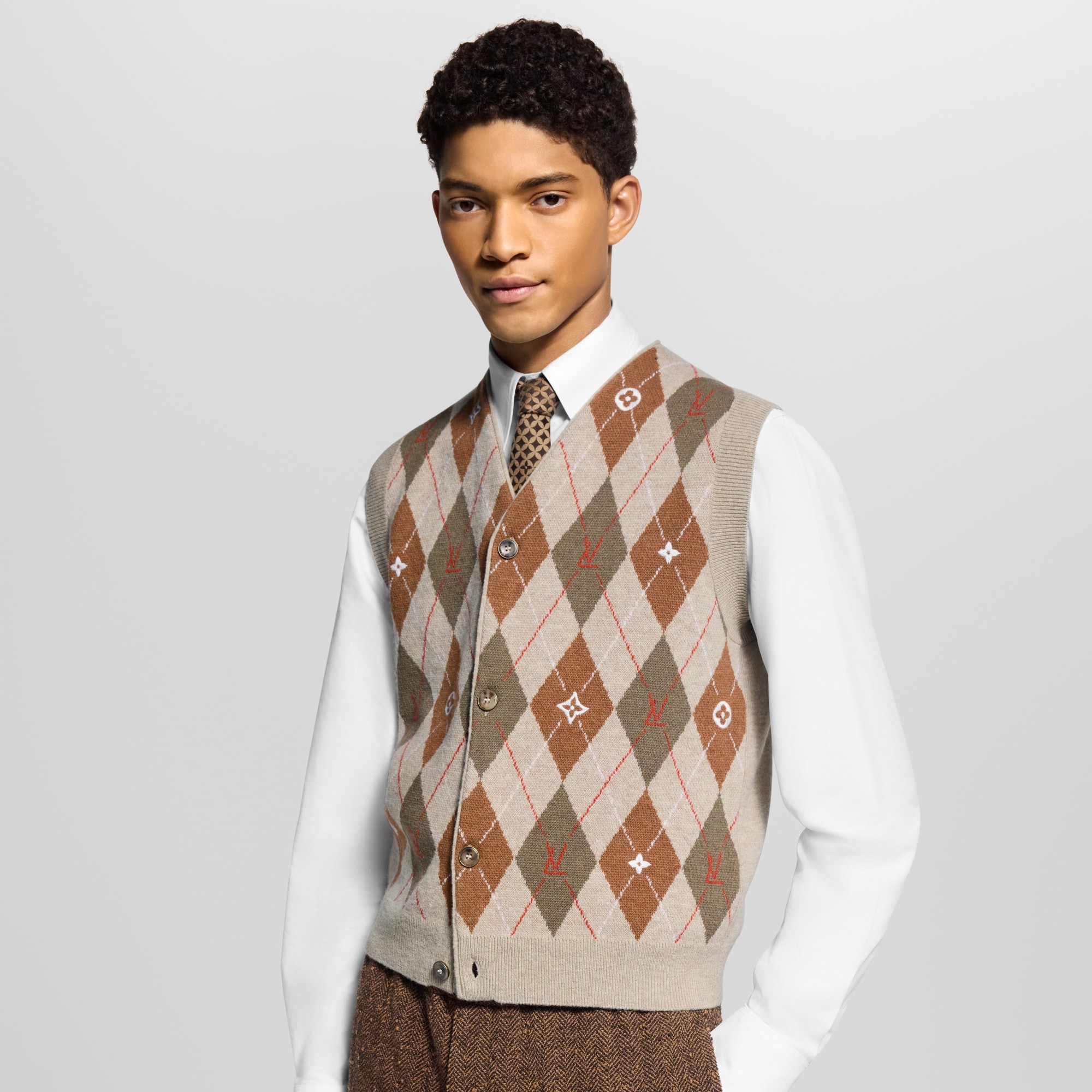  Ready-to-Wear All Ready-to-Wear Argyle Intarsia Cardigan Vest | Louis Vuitton ® (Product zoom)