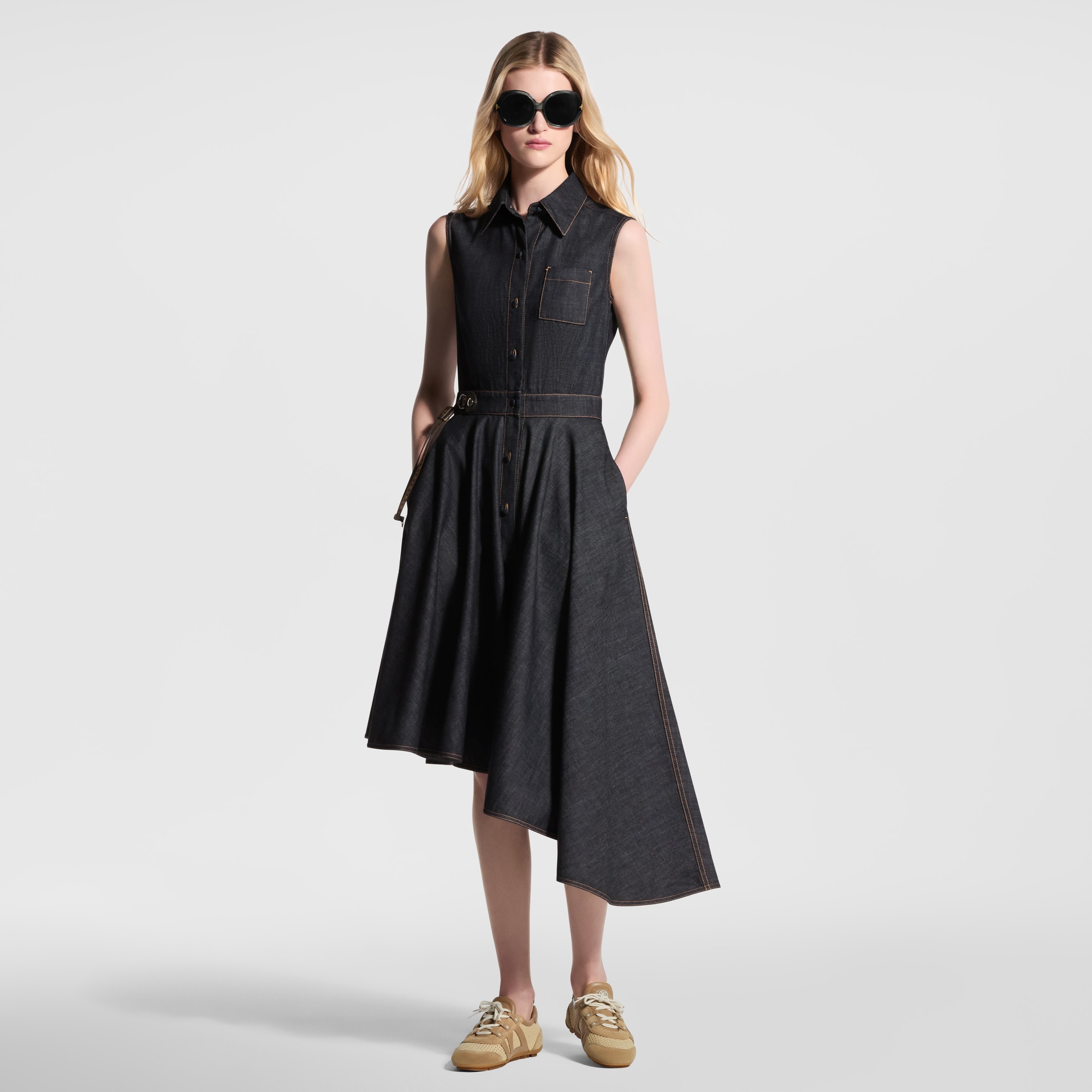 LOUIS VUITTON Asymmetrical Denim Shirt Dress Indigo. Size 38