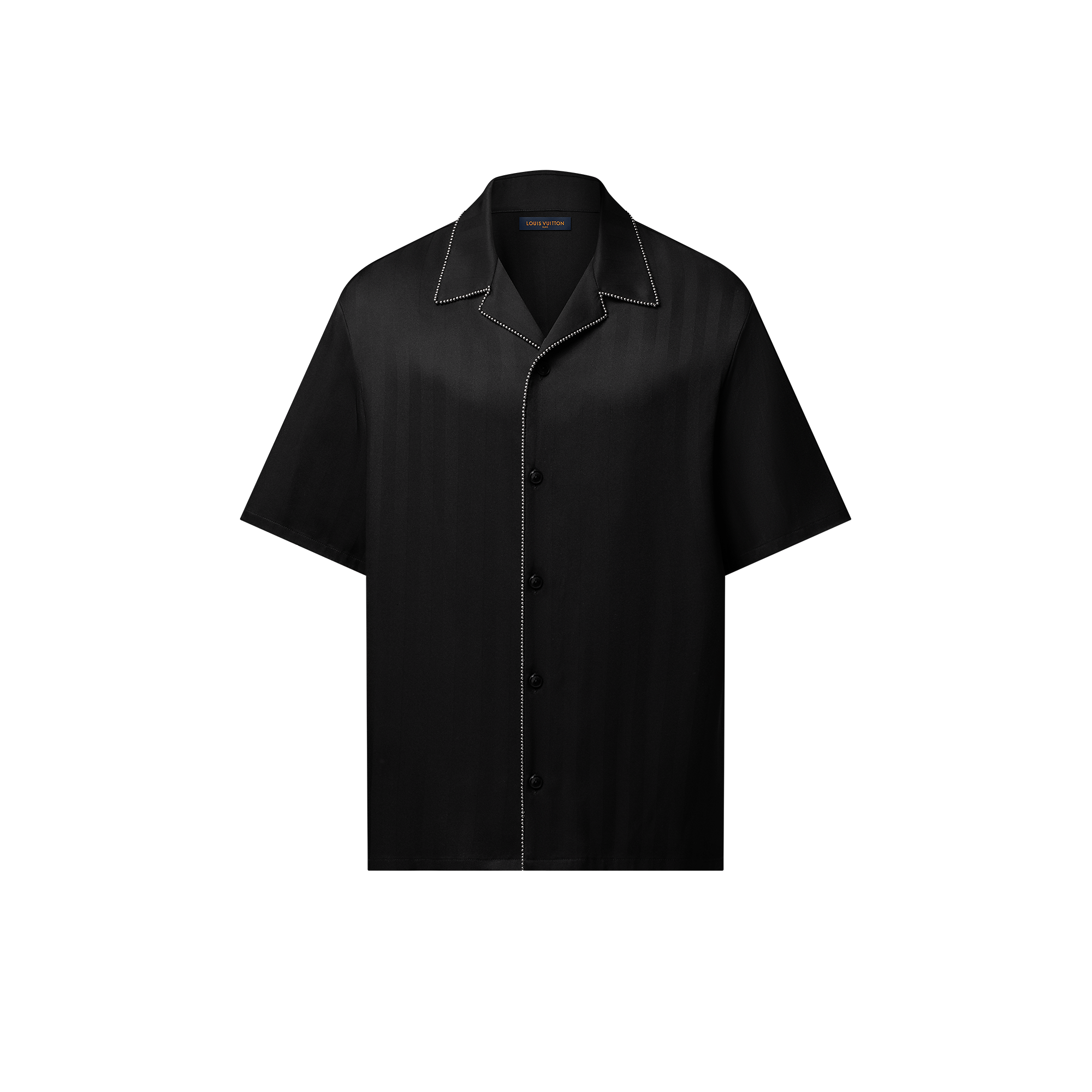 Bead-Embellished Short-Sleeved Silk Shirt