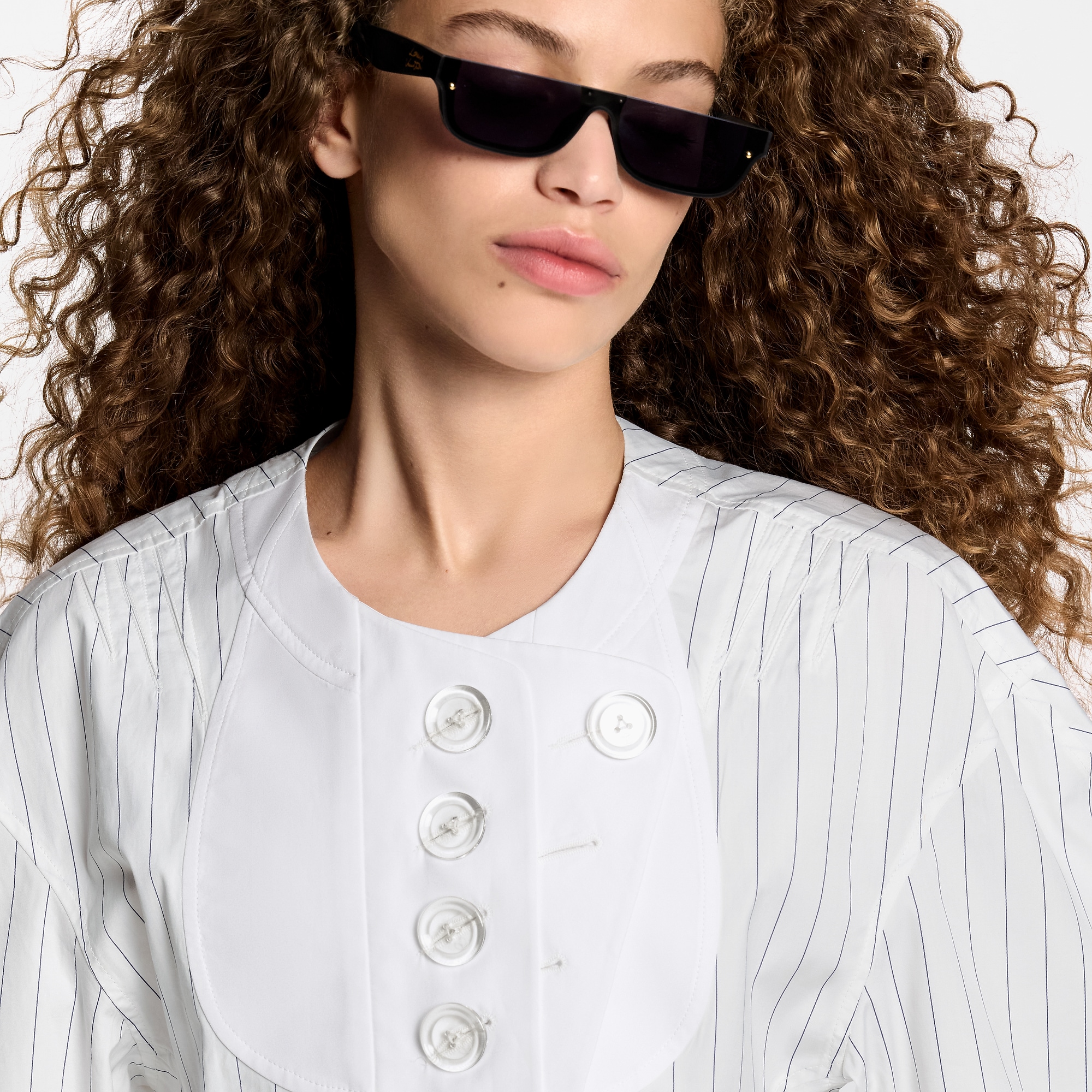 Bib Front Striped Blouse