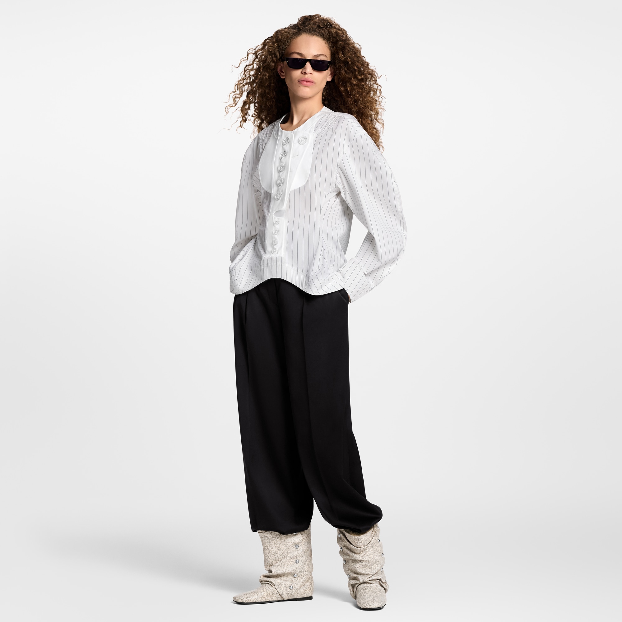  Ready-to-Wear Tops Bib Front Striped Blouse | Louis Vuitton ® (Product zoom)
