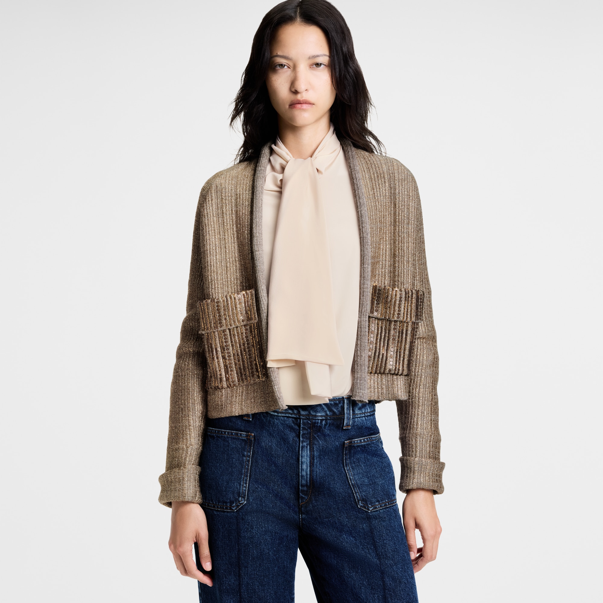  Ready-to-Wear Knitwear Boxy Glitter Knit Cardigan | Louis Vuitton ® (Product zoom)
