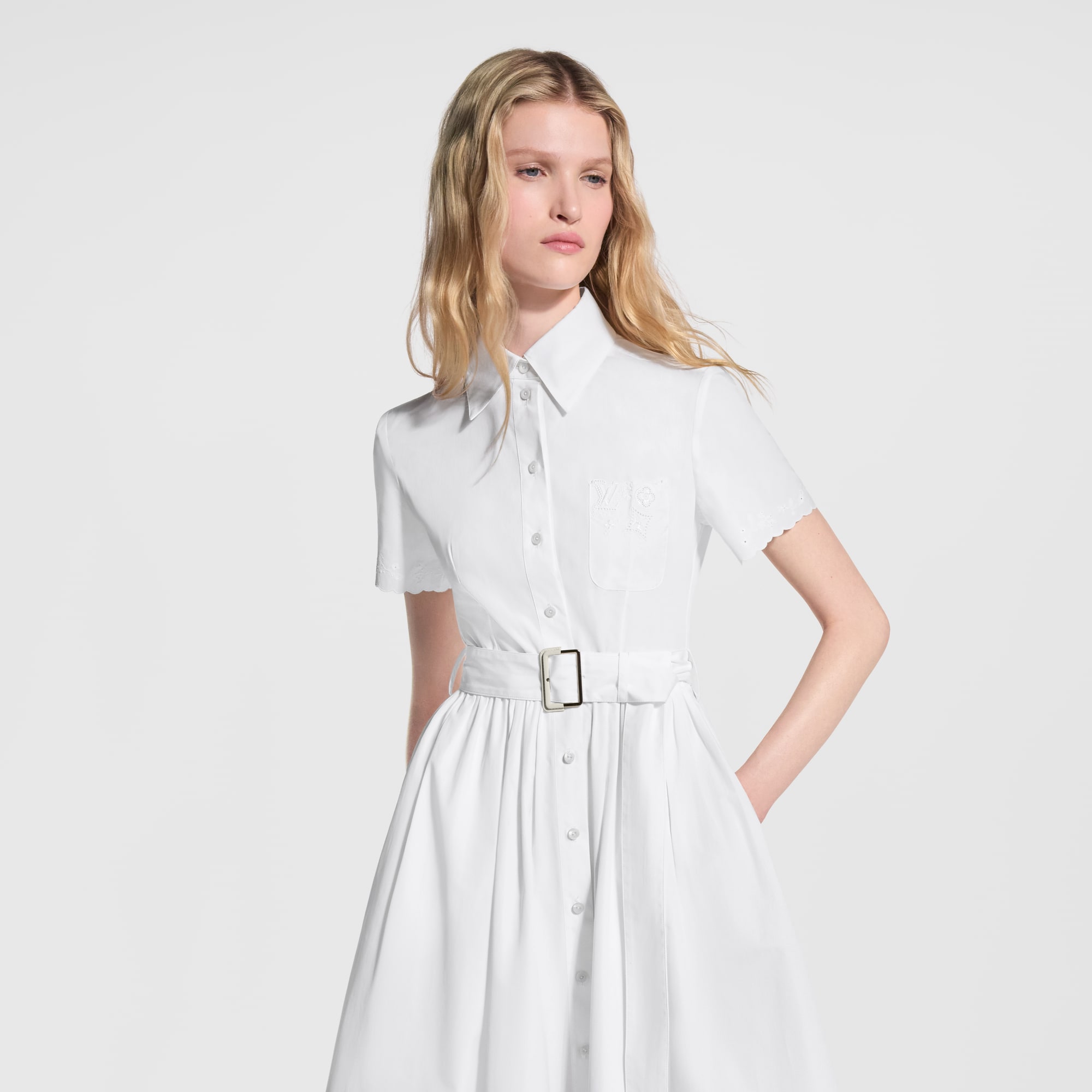 Broderie Trim Belted Shirt Dress - Women - Ready-to-Wear | LOUIS VUITTON