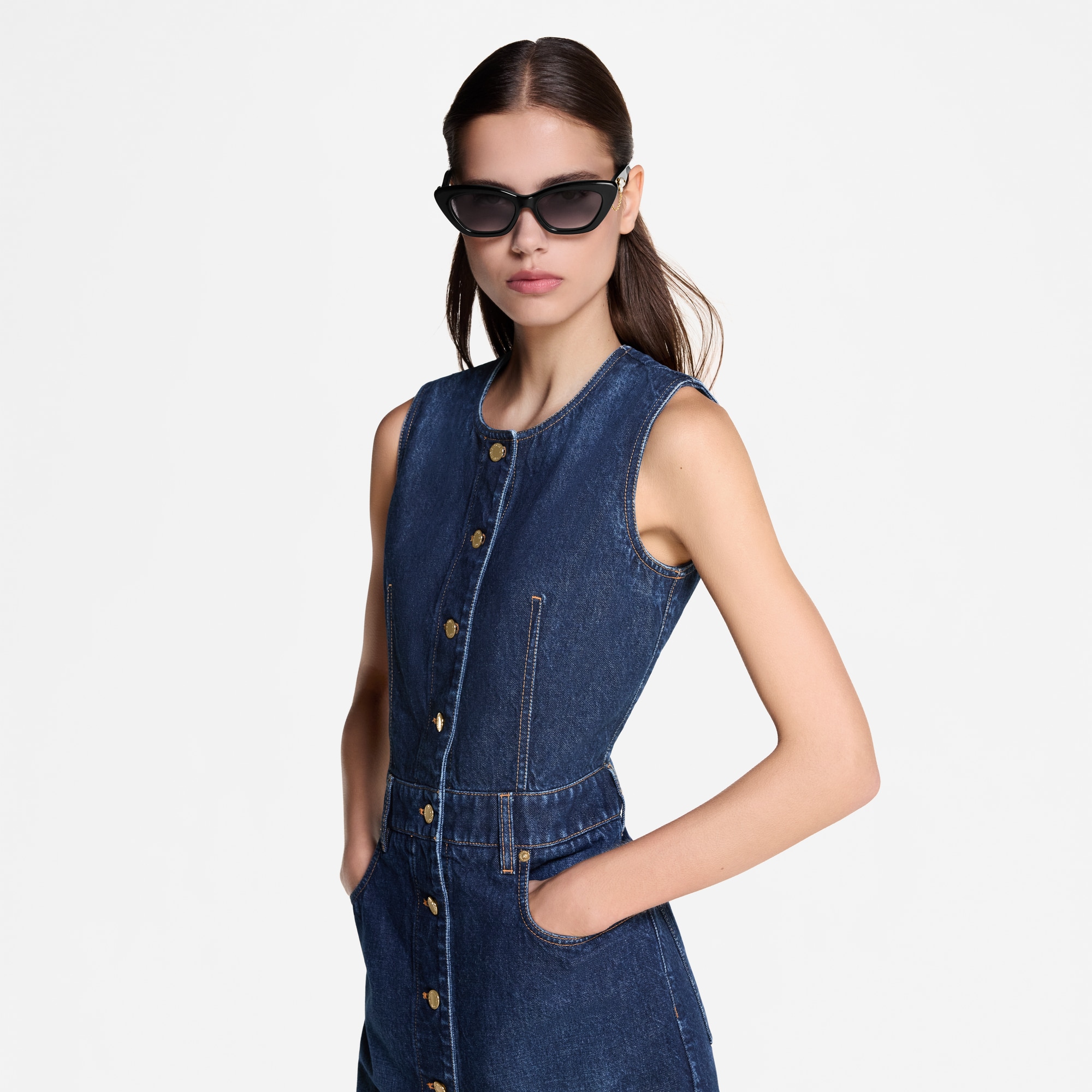  Ready-to-Wear Dresses Button Front Washed Denim Dress | Louis Vuitton ® (Product zoom)