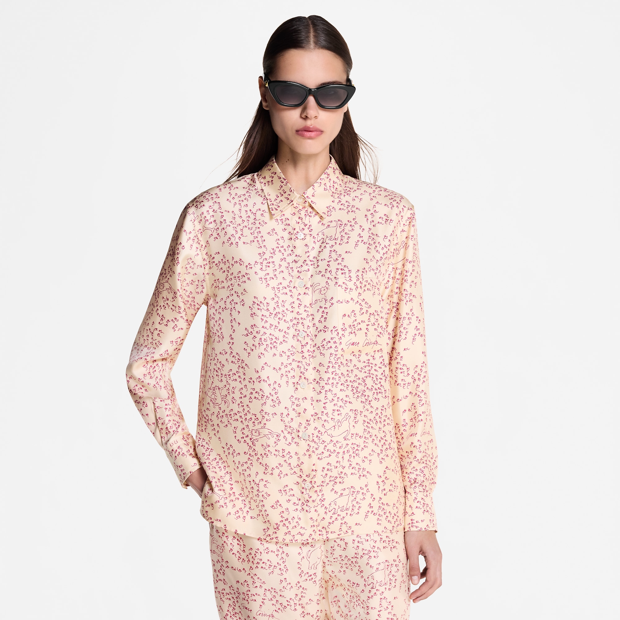Cat-and-Mouse Print Silk Shirt