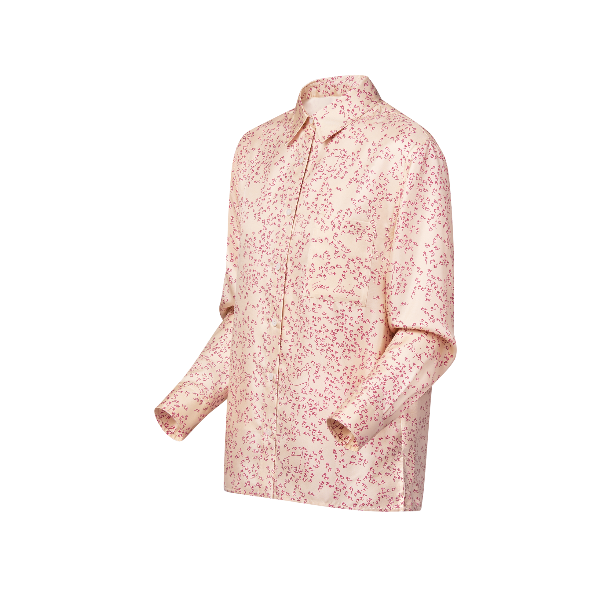 Cat-and-Mouse Print Silk Shirt