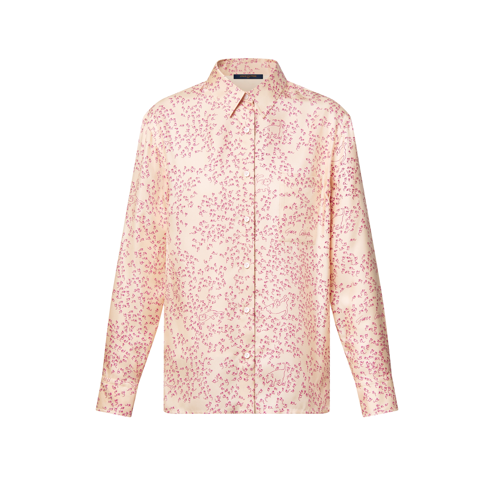 Cat-and-Mouse Print Silk Shirt