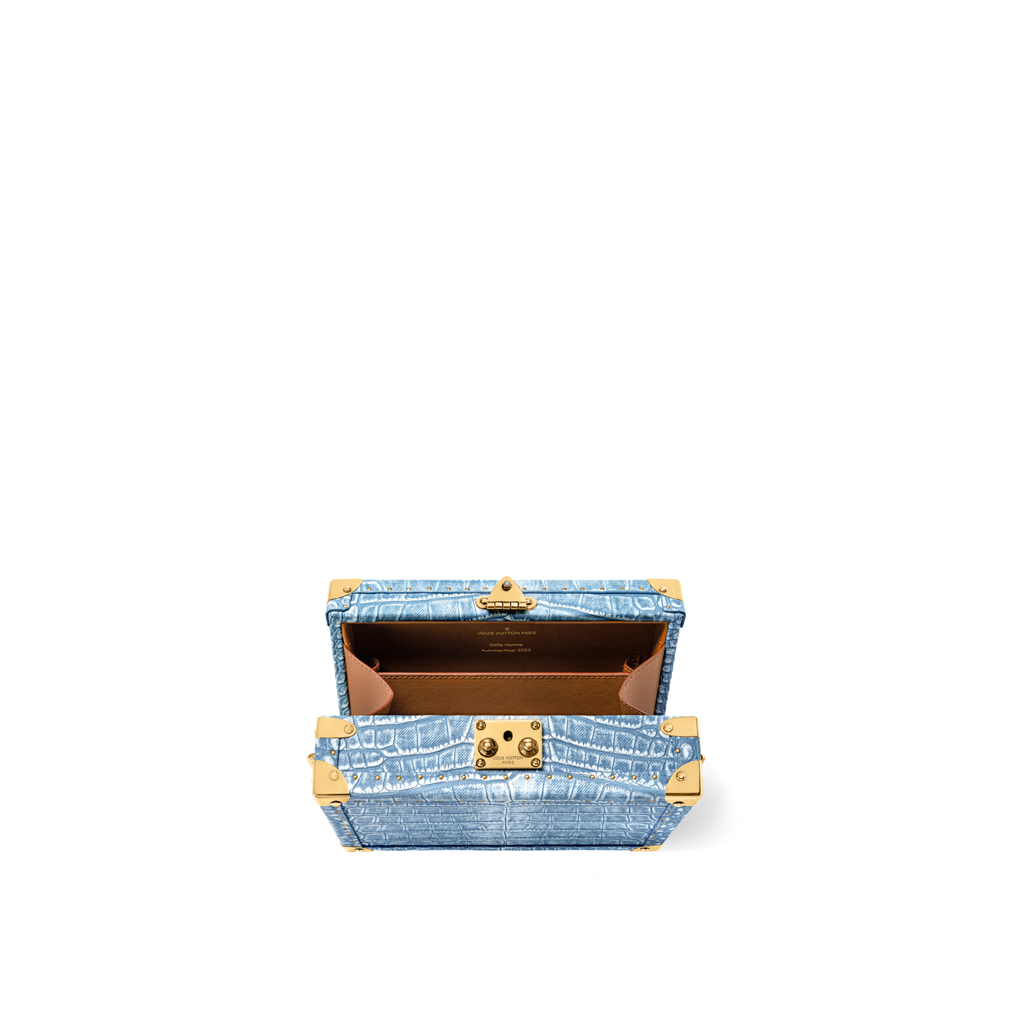 Crocodilien Mat Trunks and Boxes Wearable Trunks Clutch Box Washed Blue Denim | Louis Vuitton ® (Product zoom)