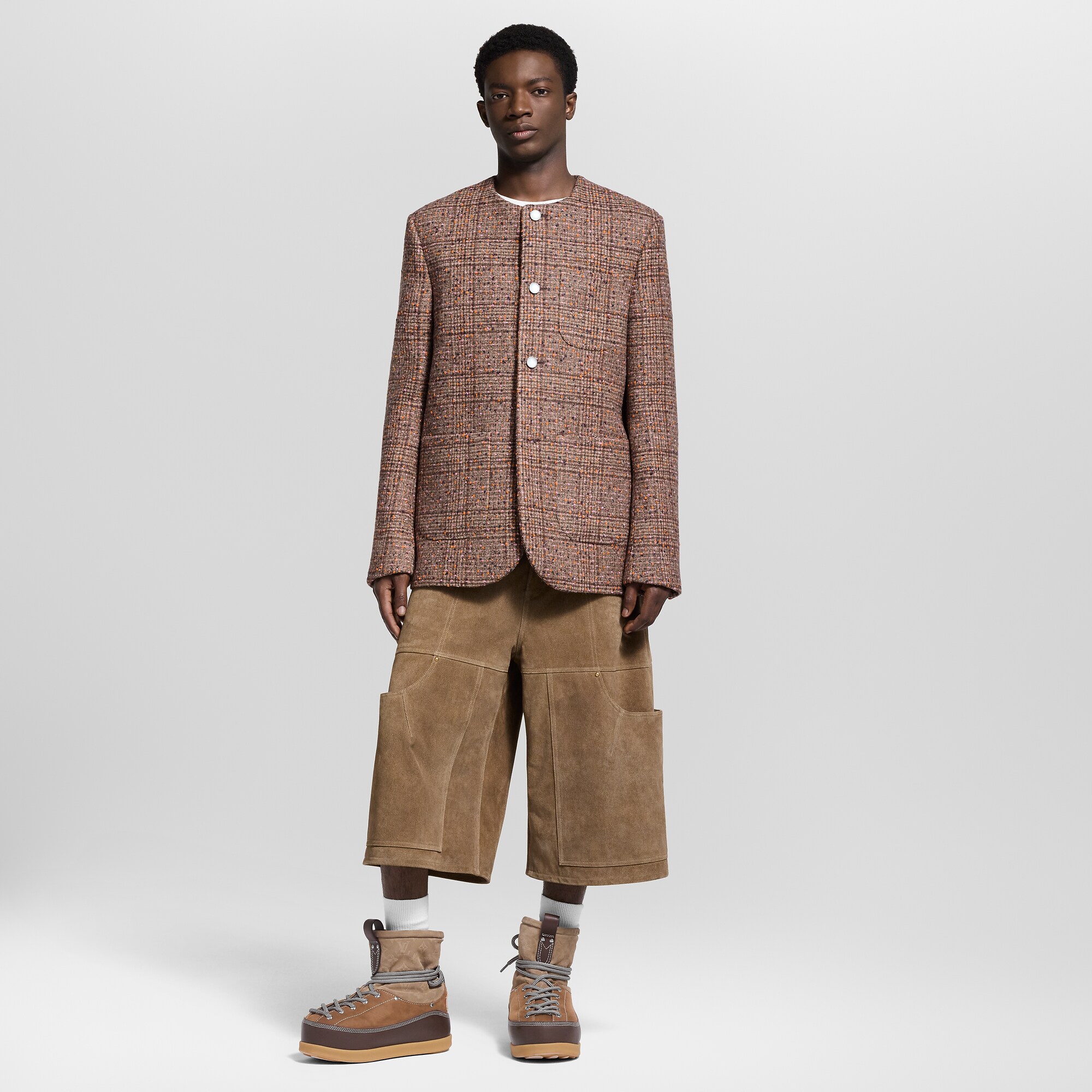 Collarless Tweed Jacket