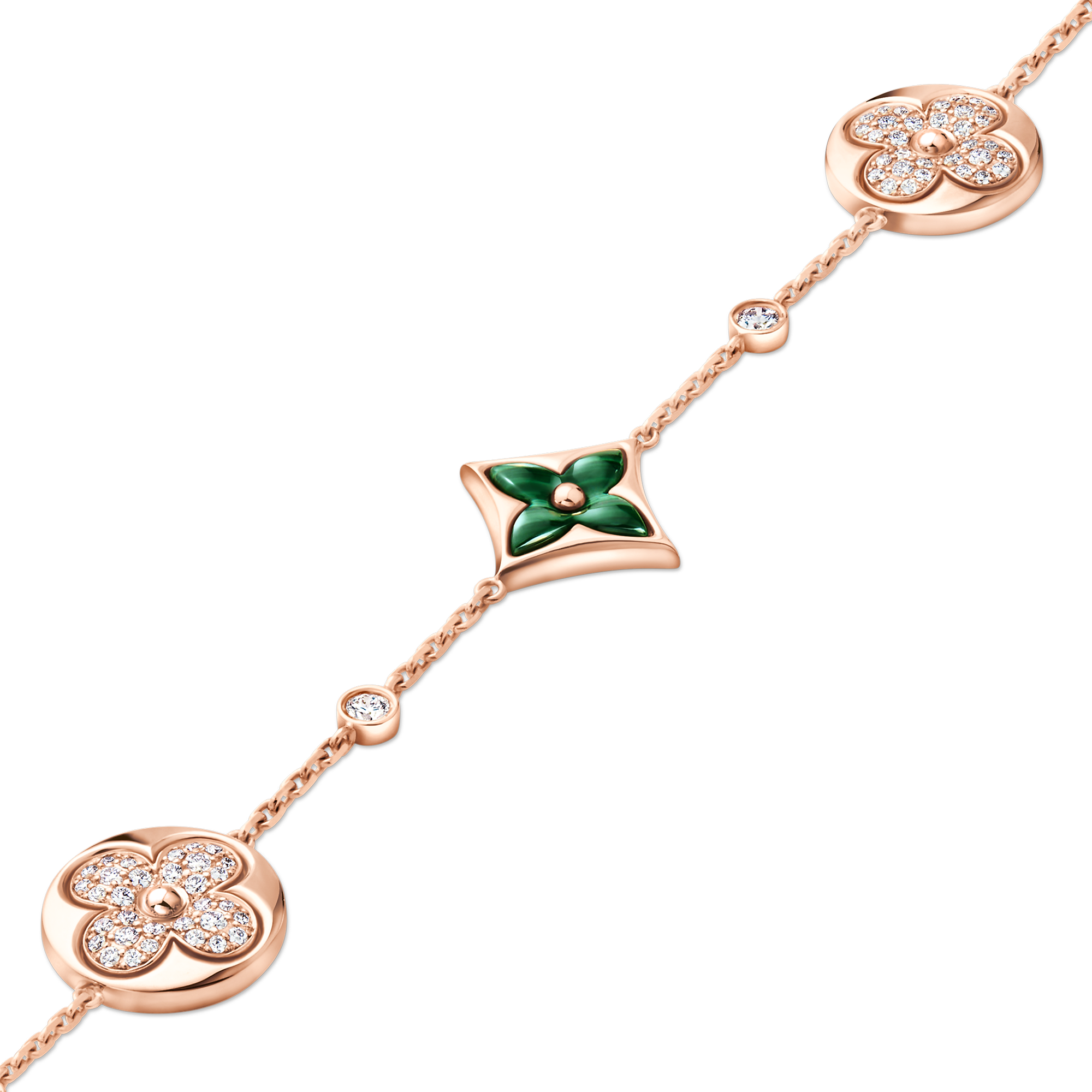 Color Blossom BB Star and Sun Multi-Motif Bracelet, Pink Gold, Malachite and Diamonds