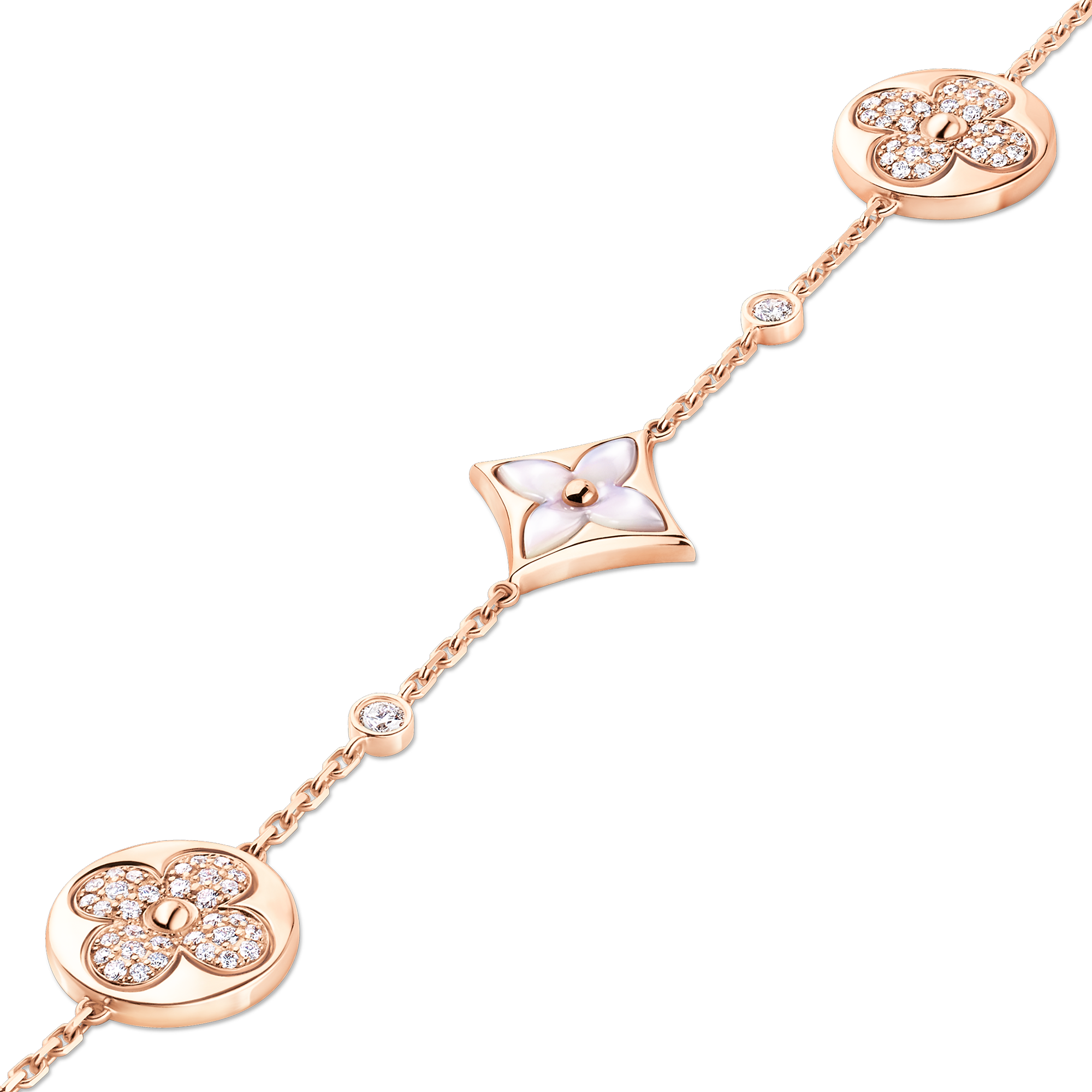 Color Blossom BB Star and Sun Multi-Motif Bracelet, Pink Gold, White Mother-of-Pearl and Diamonds