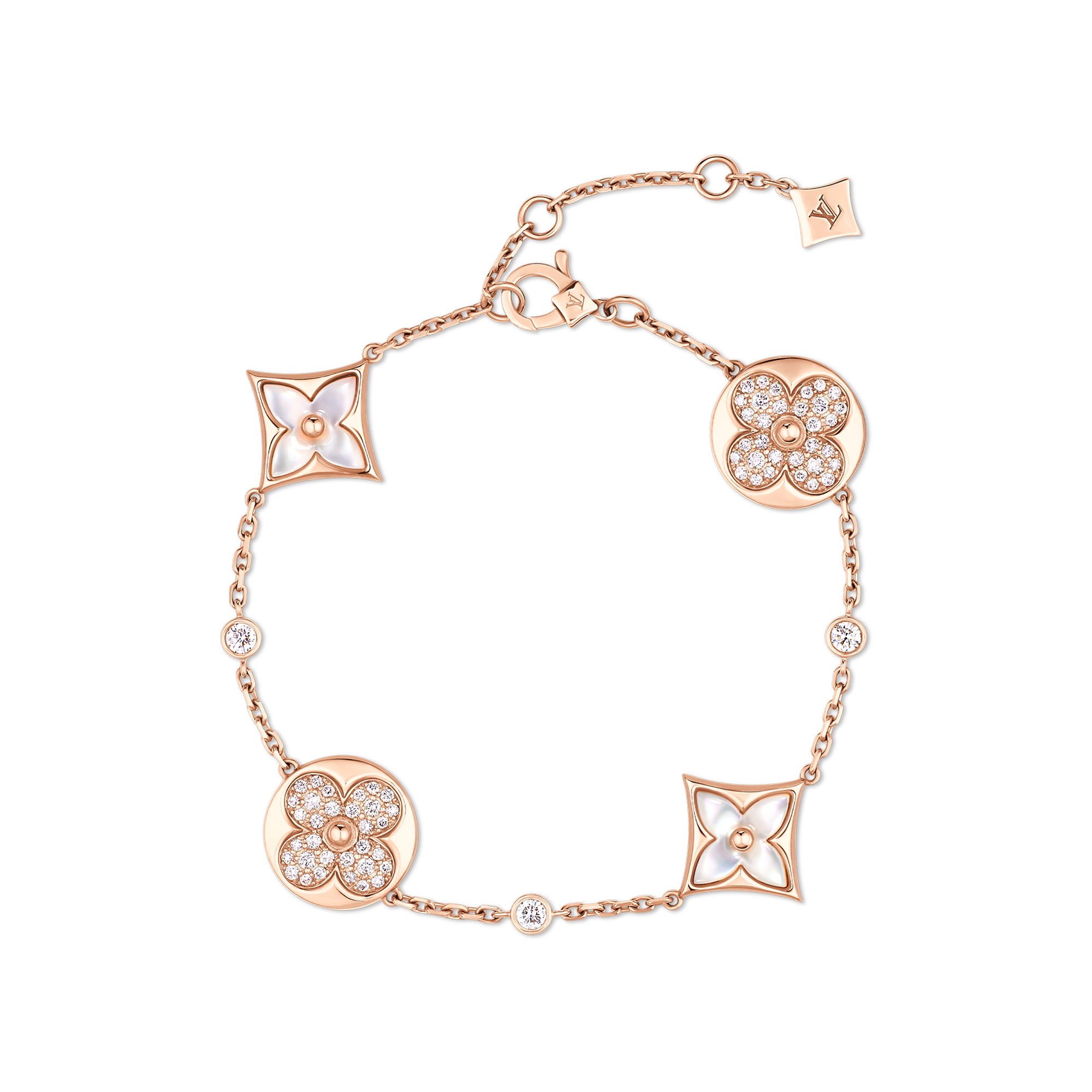 Color Blossom BB Star and Sun Multi-Motif Bracelet, Pink Gold, White Mother-of-Pearl and Diamonds