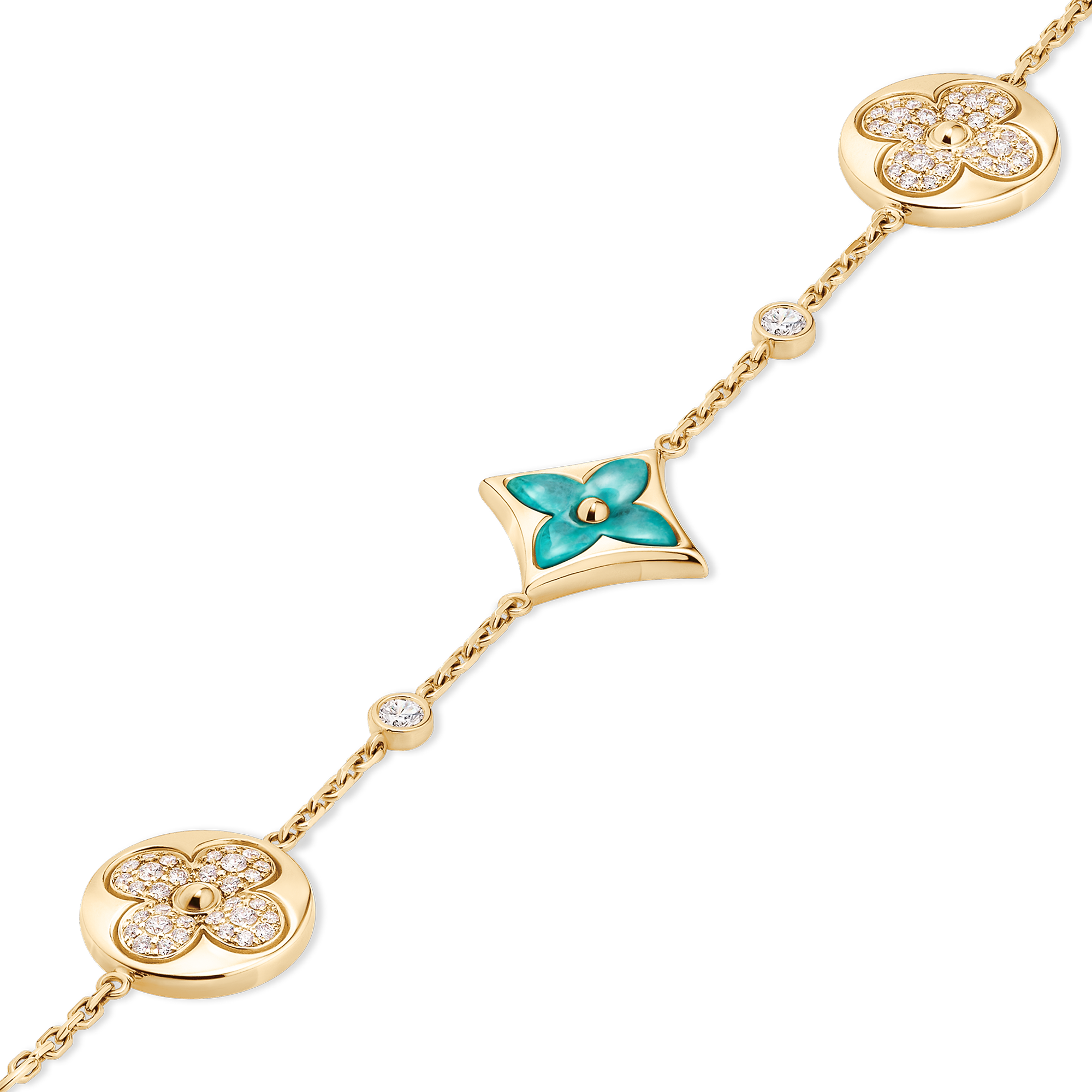 Color Blossom BB Star and Sun Multi-Motif Bracelet, Yellow Gold, Amazonite and Diamonds
