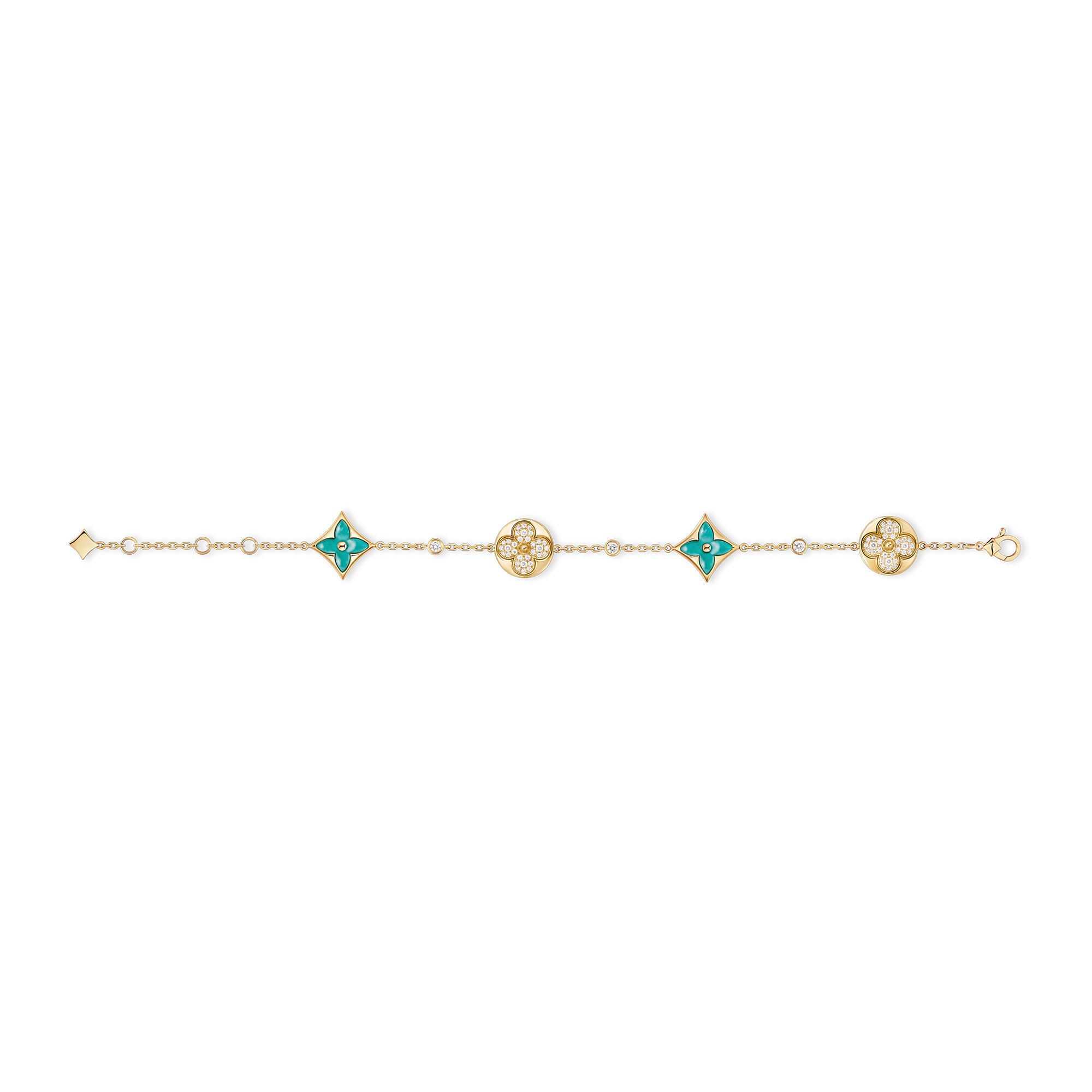 Color Blossom BB Star and Sun Multi-Motif Bracelet, Yellow Gold, Amazonite and Diamonds