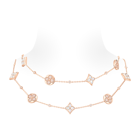 Categories Necklaces and Pendants Color Blossom BB Star and Sun Multi-Motif Long Necklace, Pink Gold, White Mother-of-Pearl and Diamonds | Louis Vuitton ® (Product zoom)