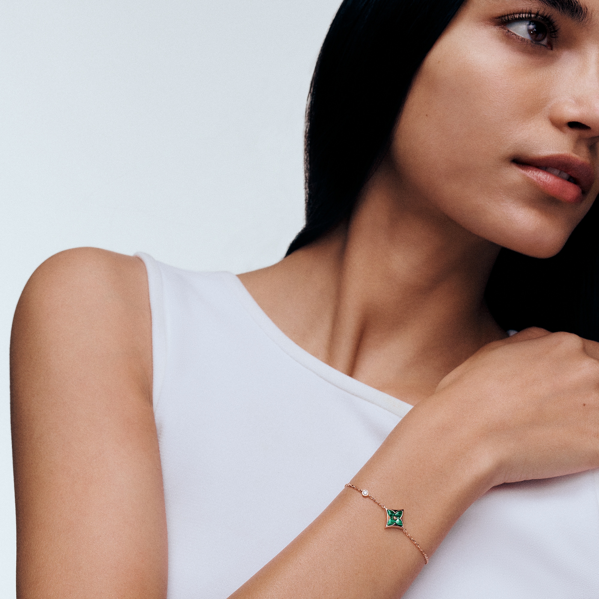 Color Blossom BB Star Bracelet, Pink Gold, Malachite and Diamond