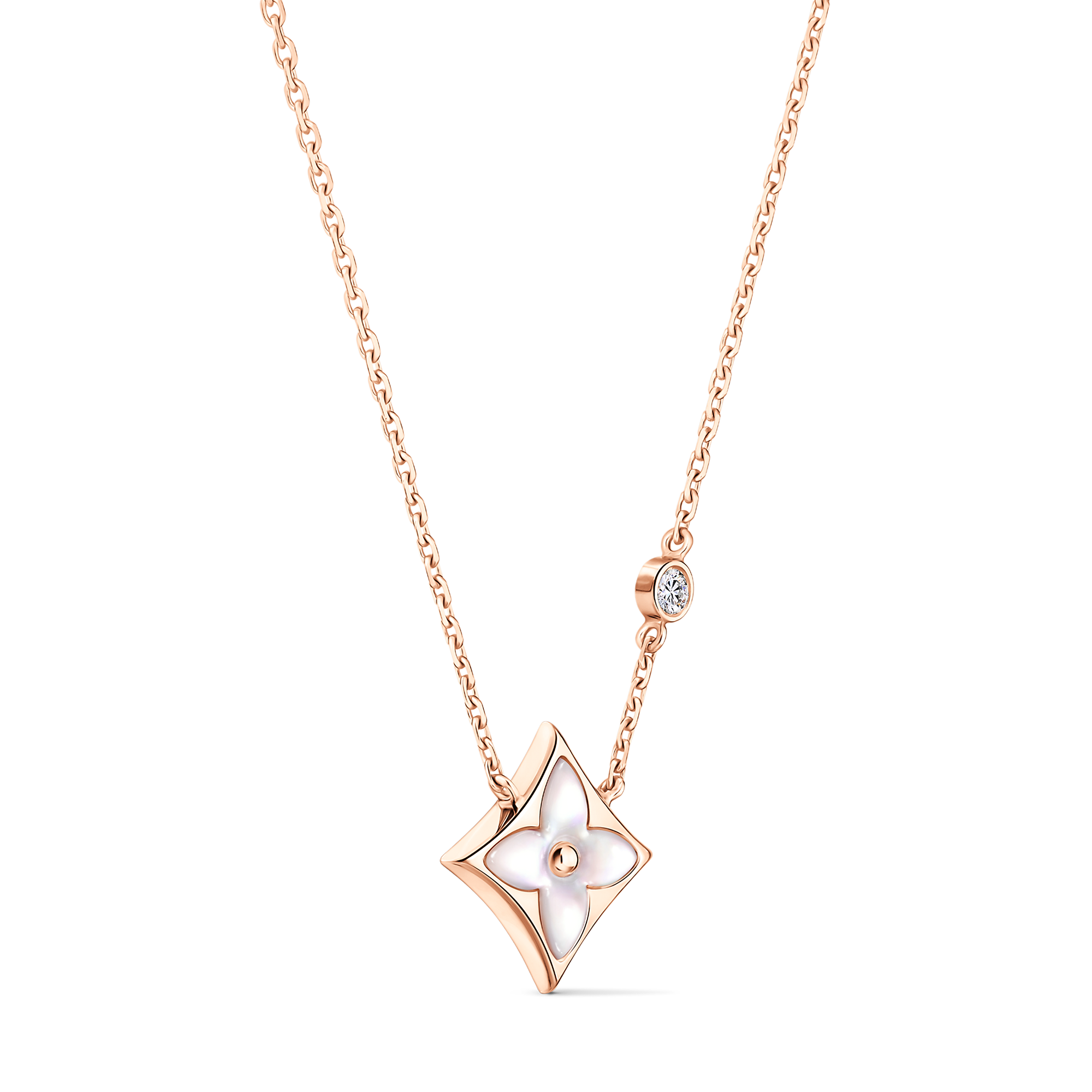 Color Blossom BB Star Pendant, Pink Gold, White Mother-of-Pearl and Diamond