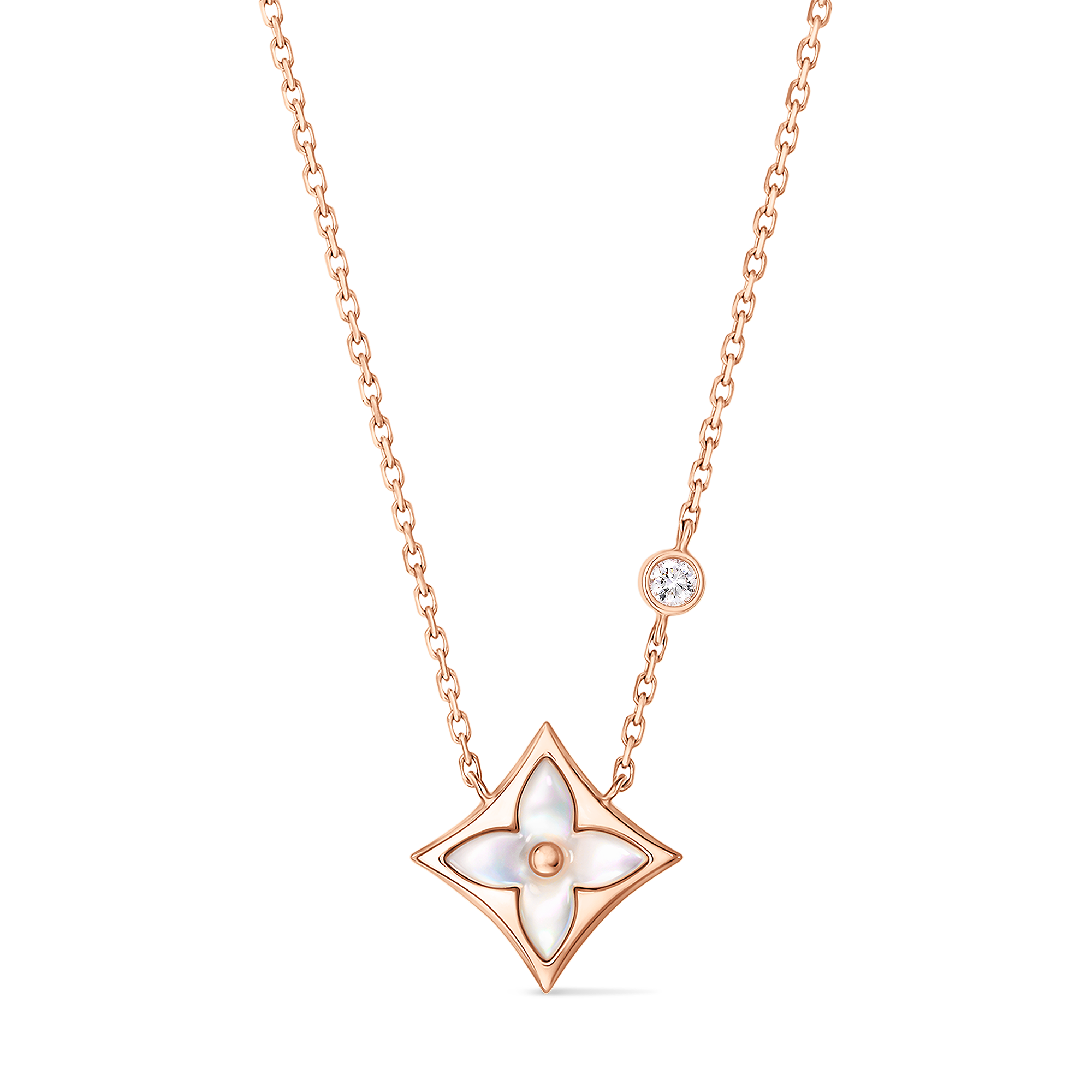 Color Blossom BB Star Pendant, Pink Gold, White Mother-of-Pearl and Diamond