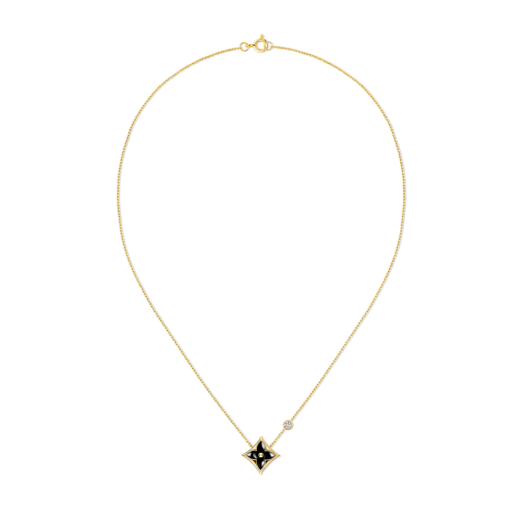 Color Blossom Bb Star Pendant, Yellow Gold, Onyx And Diamond