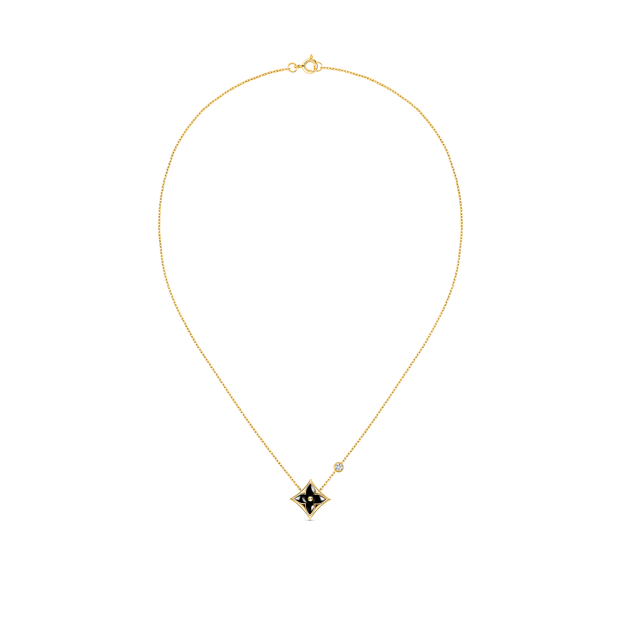 Color Blossom Bb Star Pendant, Yellow Gold, Onyx And Diamond