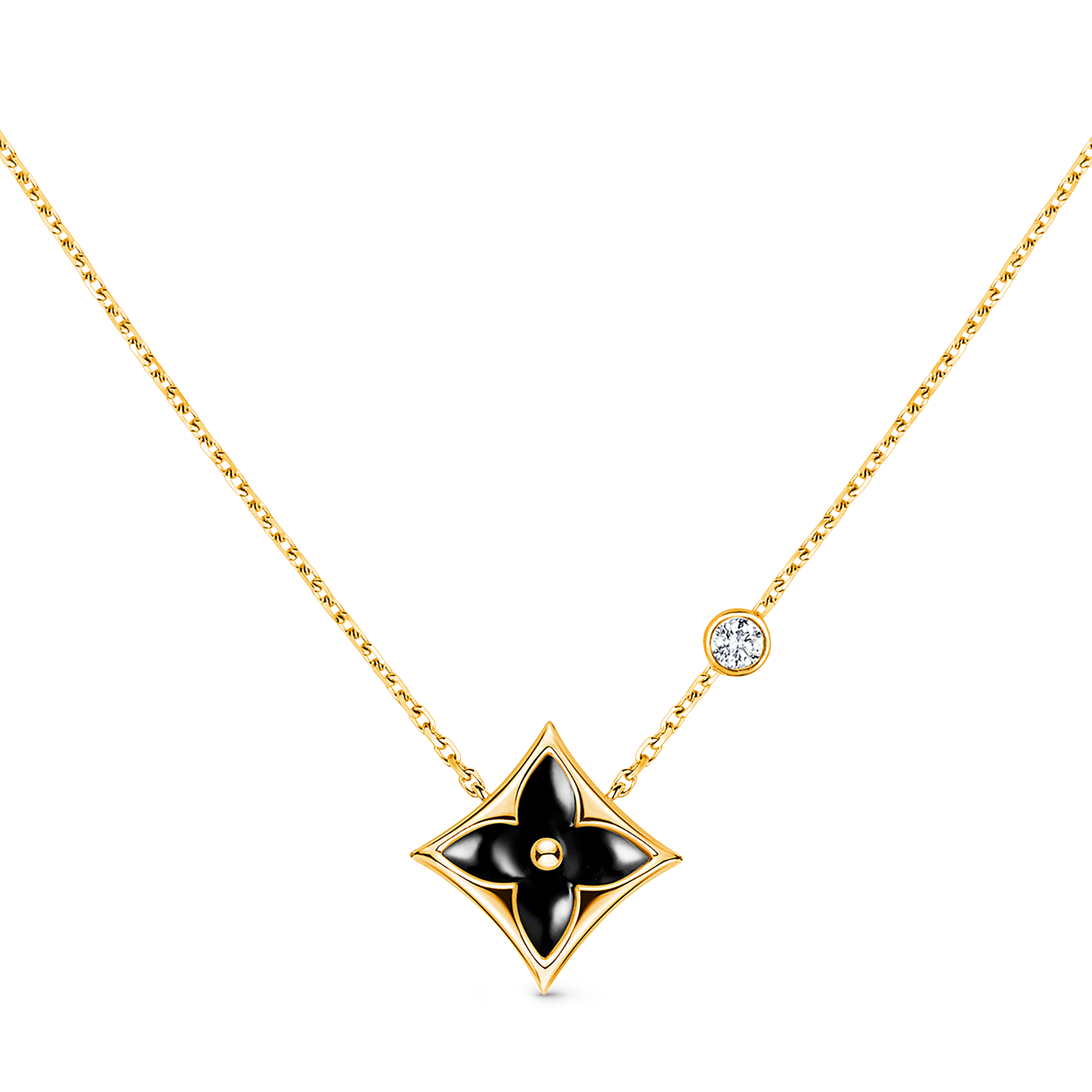 Color Blossom Bb Star Pendant, Yellow Gold, Onyx And Diamond