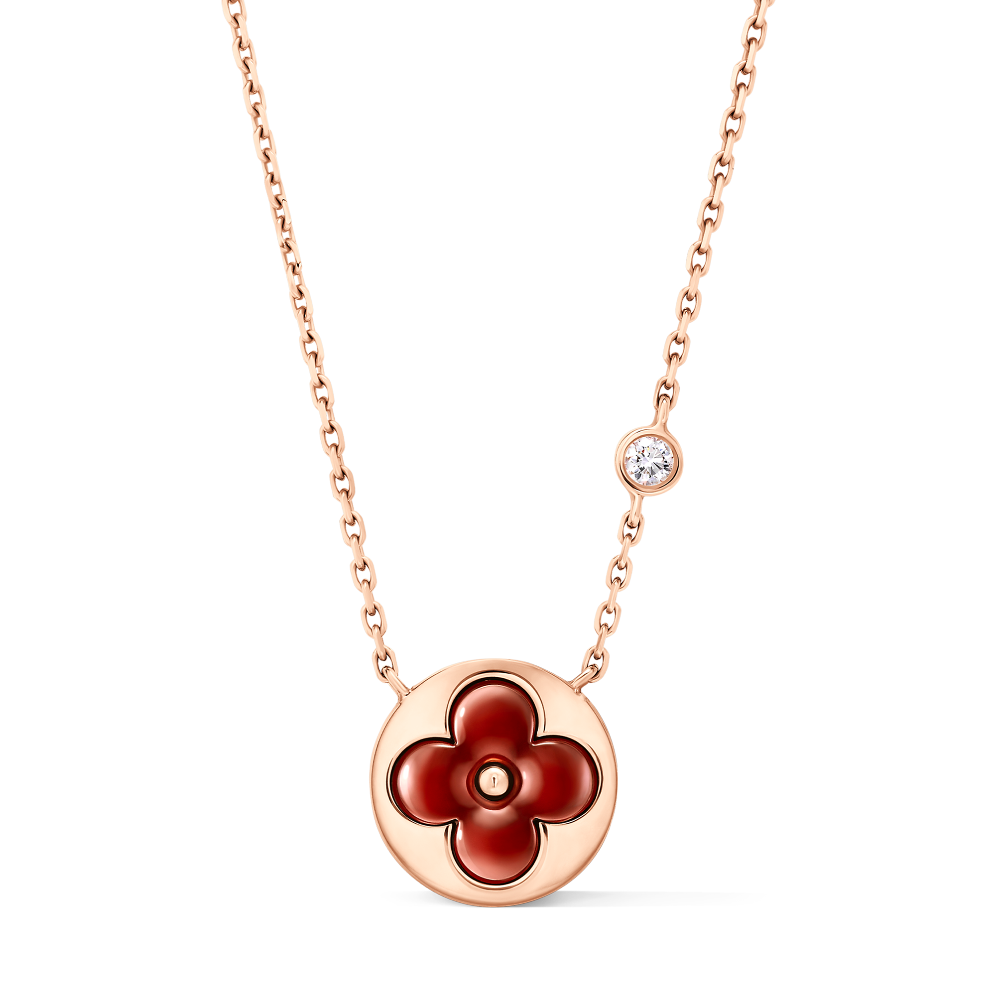 Color Blossom BB Sun Pendant, Pink Gold, Cornelian and Diamond