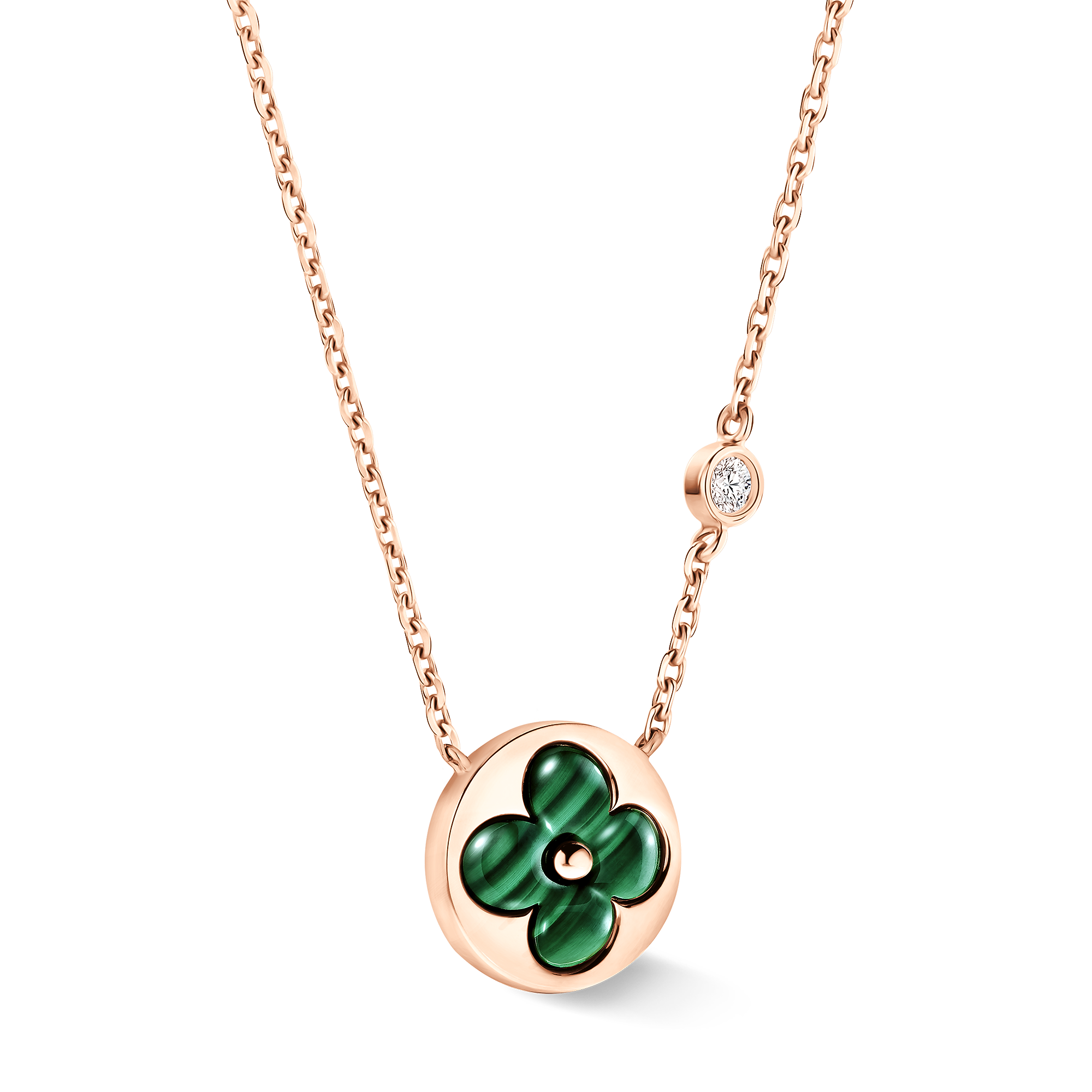 Color Blossom BB Sun Pendant, Pink Gold, Malachite and Diamond