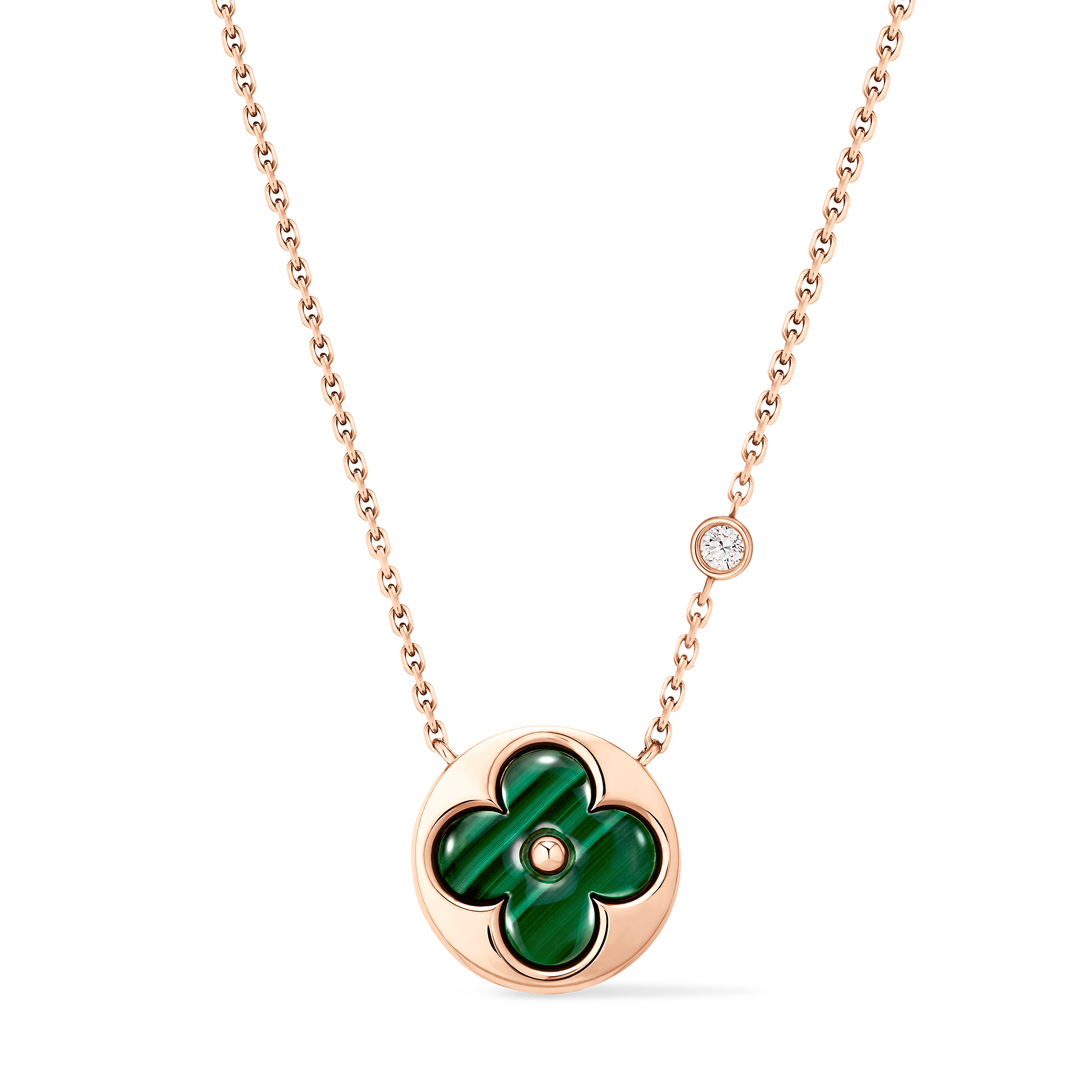 Color Blossom BB Sun Pendant, Pink Gold, Malachite and Diamond