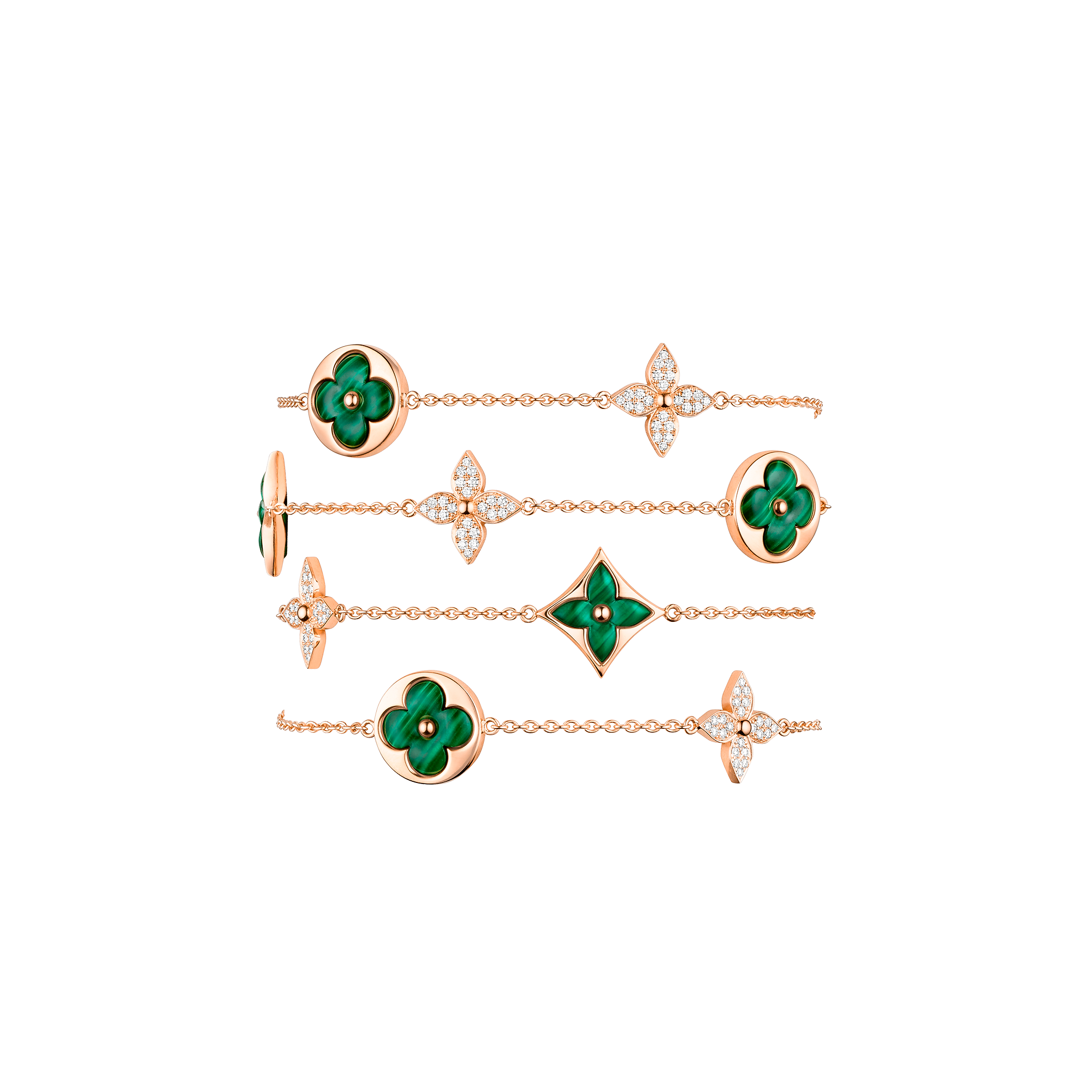 Color Blossom M Star and Sun Multi-Motif Long Necklace, Pink Gold, Malachite and Diamonds