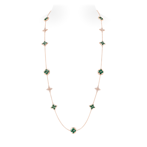 Categories Necklaces and Pendants Color Blossom M Star and Sun Multi-Motif Long Necklace, Pink Gold, Malachite and Diamonds | Louis Vuitton ® (Product zoom)