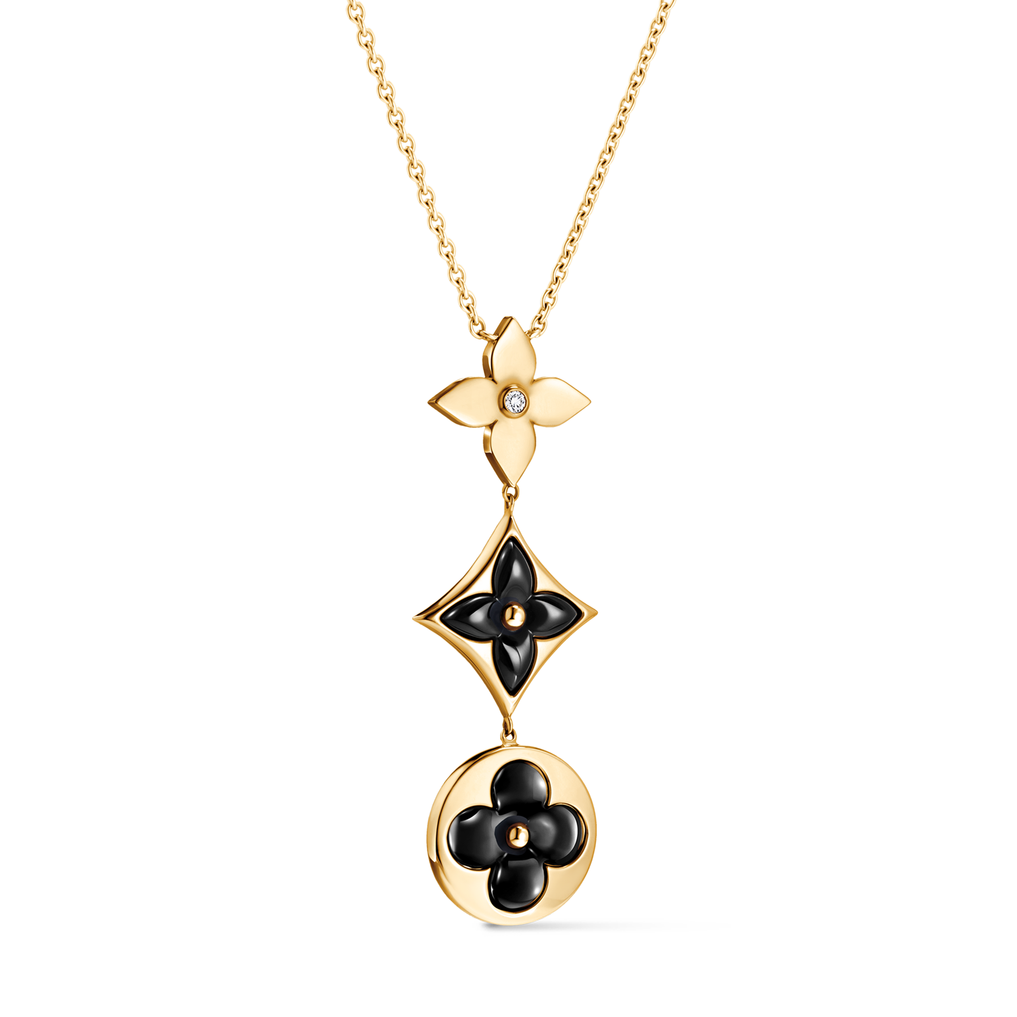  Categories Necklaces and Pendants  Color Blossom M Star and Sun Multi-Motif Pendant, Yellow Gold, Onyx and Diamond | Louis Vuitton ® (Product zoom)
