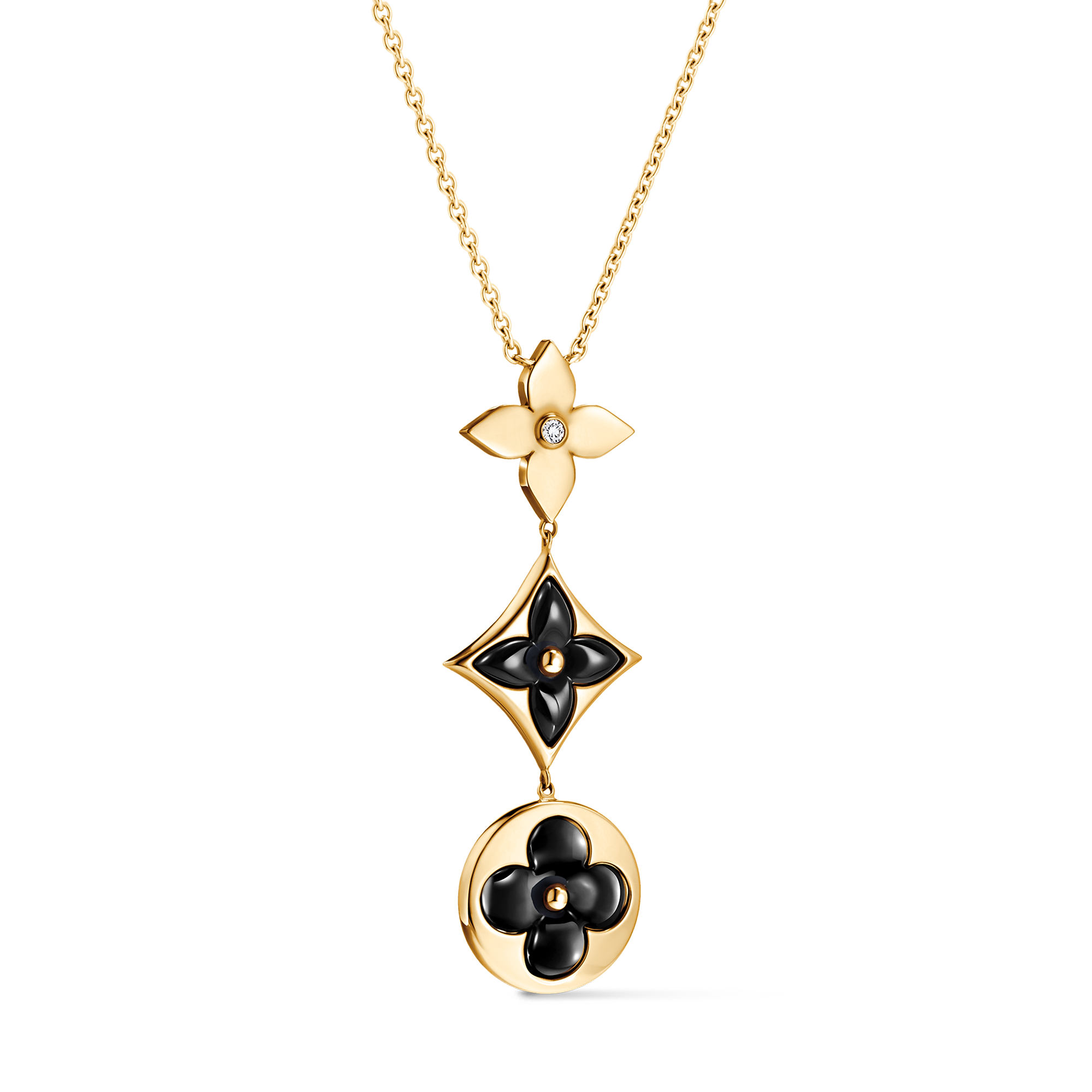 Color Blossom M Star and Sun Multi-Motif Pendant, Yellow Gold, Onyx and Diamond