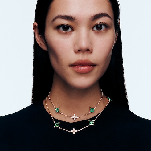 Categories Necklaces and Pendants Color Blossom M Star Multi-Motif Long Necklace, Pink Gold, Malachite and Diamonds | Louis Vuitton ® (Product zoom)