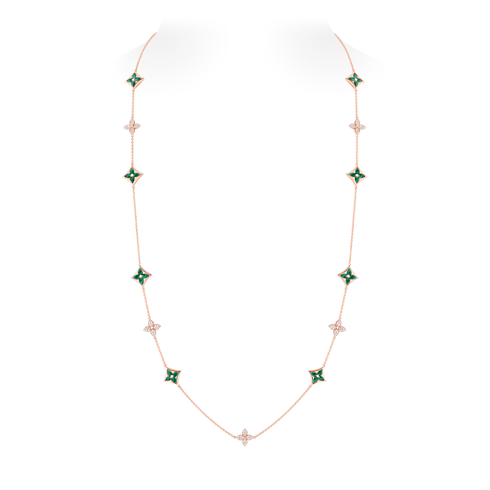 Categories Necklaces and Pendants Color Blossom M Star Multi-Motif Long Necklace, Pink Gold, Malachite and Diamonds | Louis Vuitton ® (Product zoom)