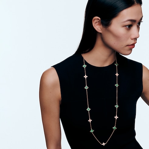 Categories Necklaces and Pendants Color Blossom M Star Multi-Motif Long Necklace, Pink Gold, Malachite and Diamonds | Louis Vuitton ® (Product zoom)
