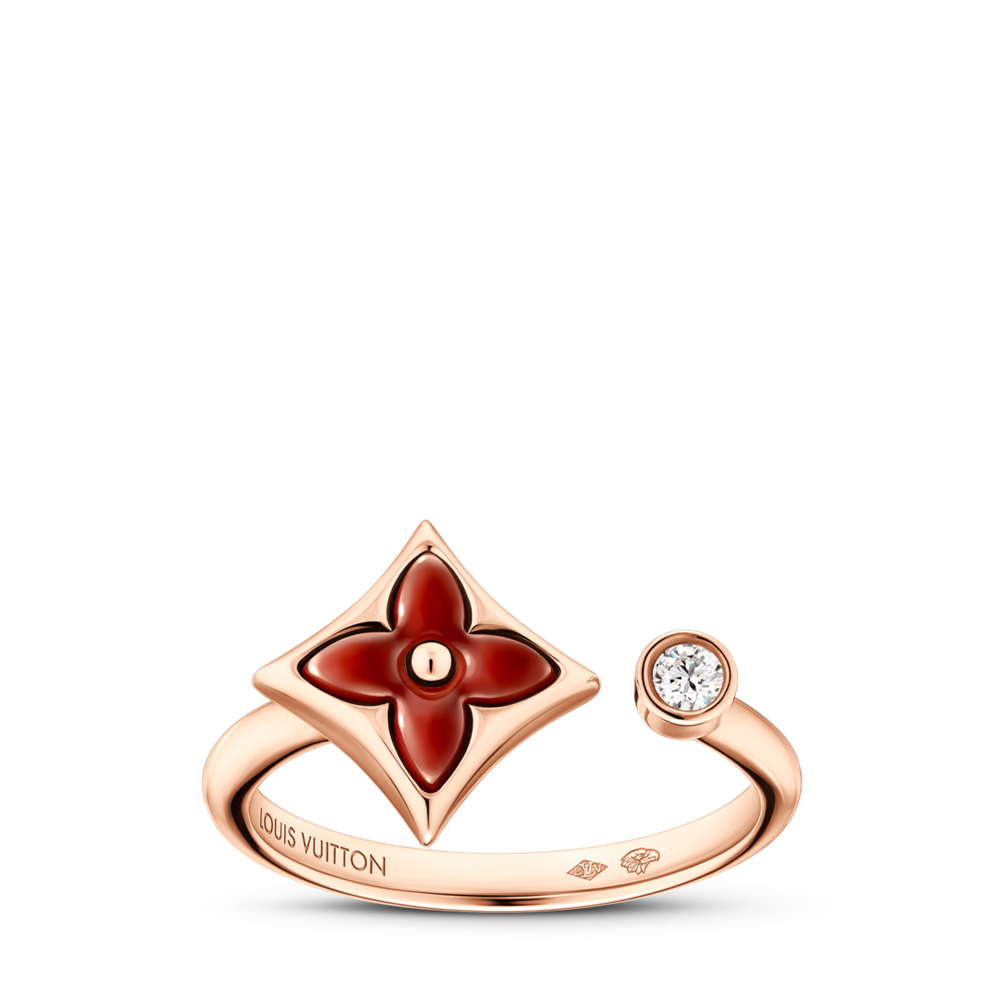 Categories All Fine Jewelry Color Blossom Mini Star Ring, Pink Gold, Cornelian and Diamond | Louis Vuitton ® (Product zoom)