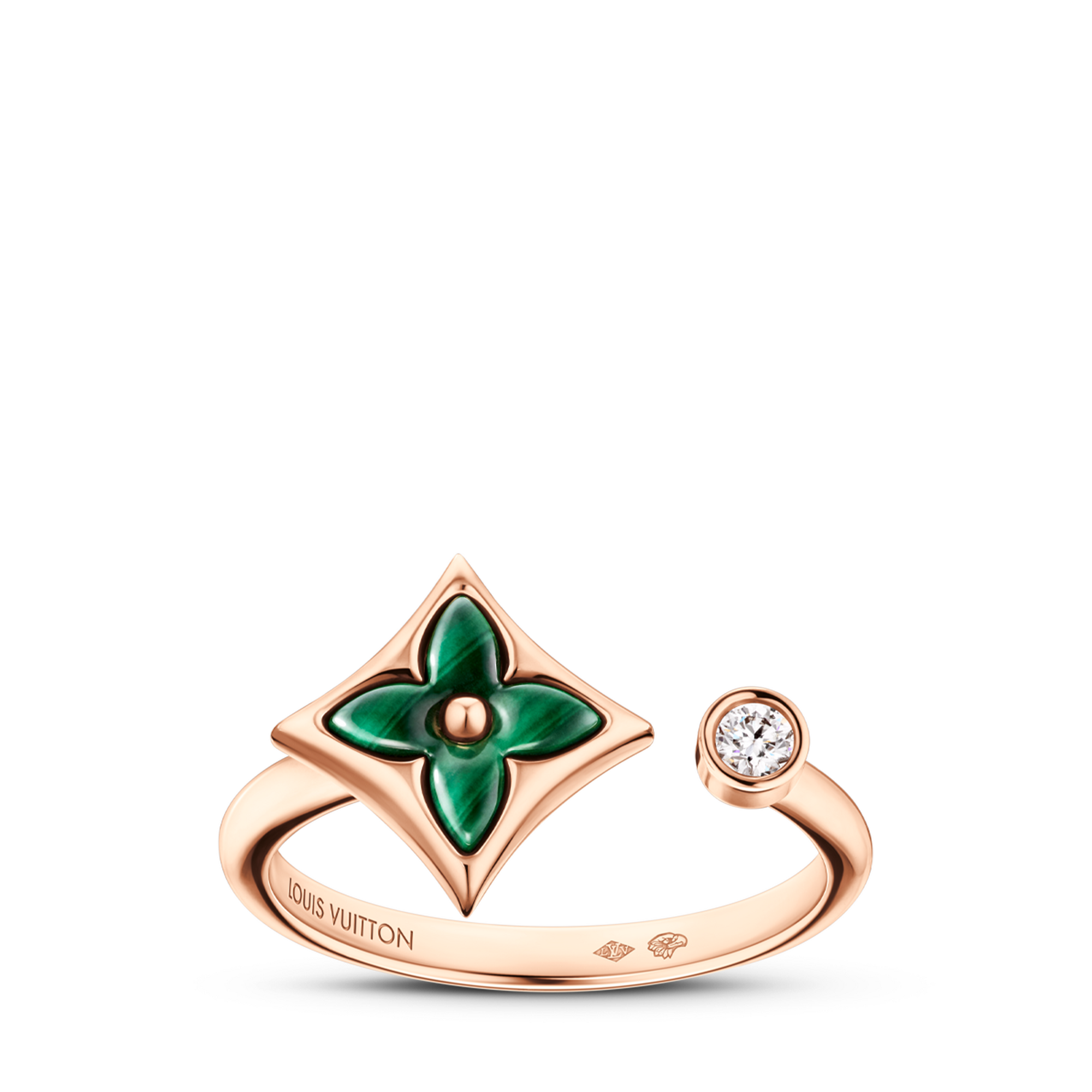 Categories All Fine Jewelry Color Blossom Mini Star Ring, Pink Gold, Malachite and Diamond | Louis Vuitton ® (Product zoom)