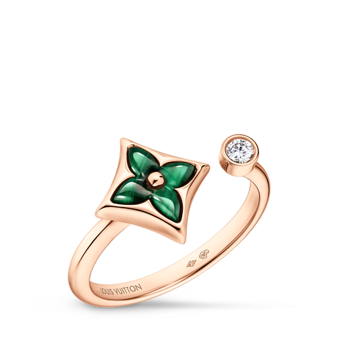 Categories All Fine Jewelry Color Blossom Mini Star Ring, Pink Gold, Malachite and Diamond | Louis Vuitton ® (Product zoom)