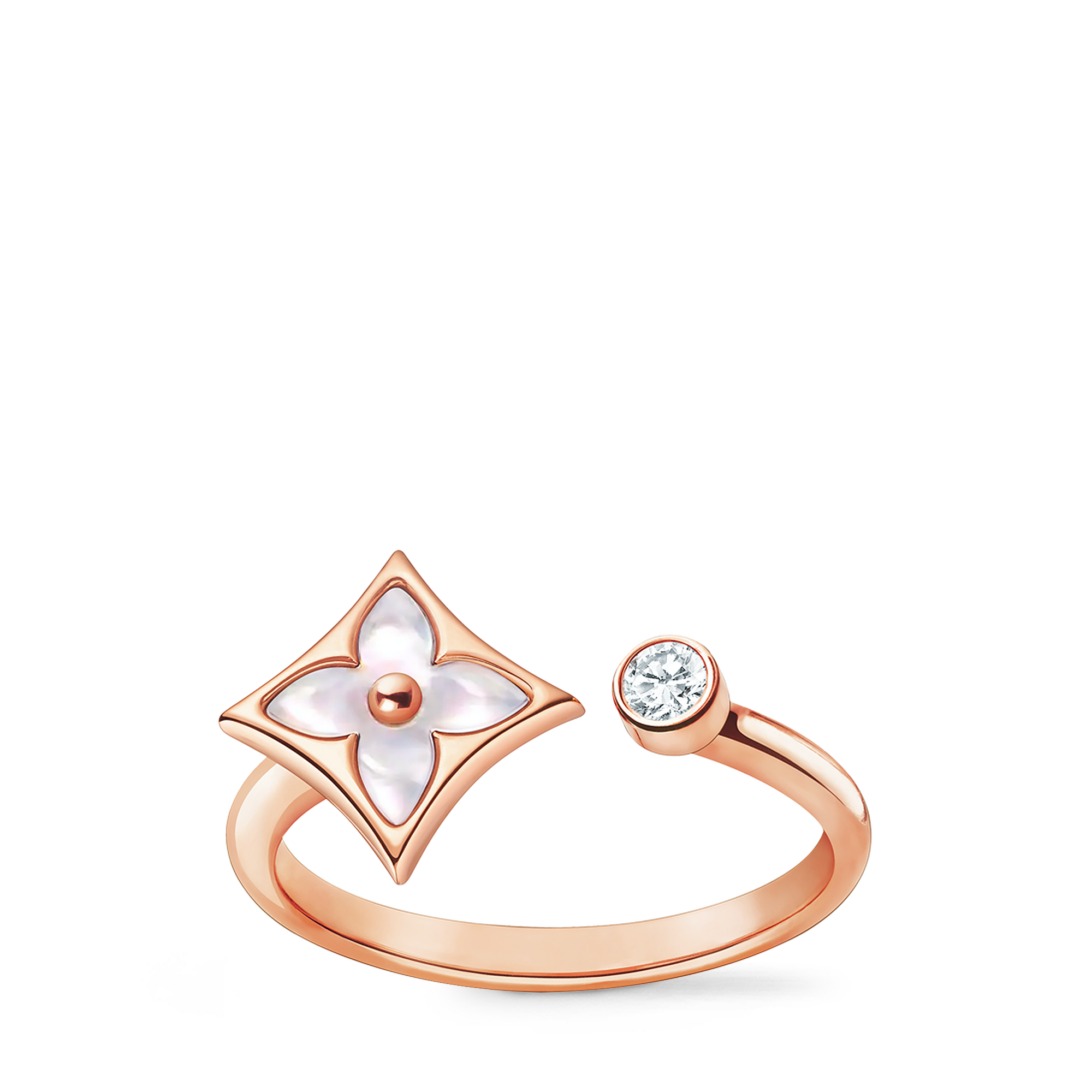  Categories All Fine Jewelry Color Blossom Mini Star Ring, Pink Gold, White Mother-of-Pearl and Diamond | Louis Vuitton ® (Product zoom)