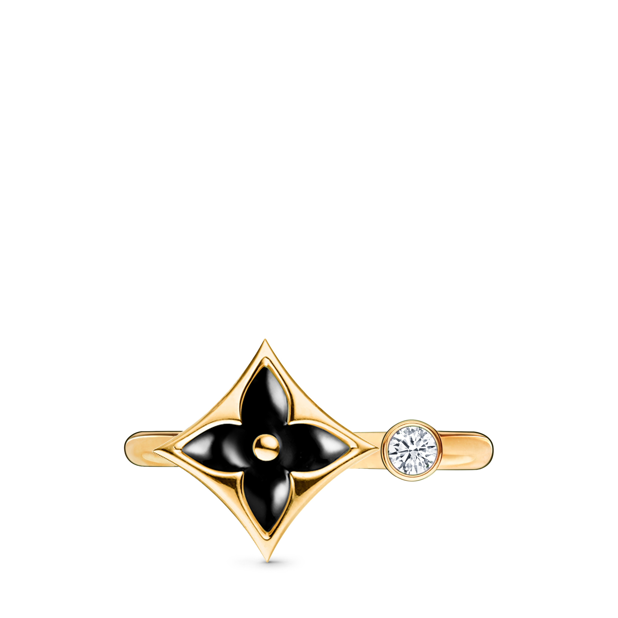  Categories All Fine Jewelry Color Blossom Mini Star Ring, Yellow Gold, Onyx and Diamond | Louis Vuitton ® (Product zoom)
