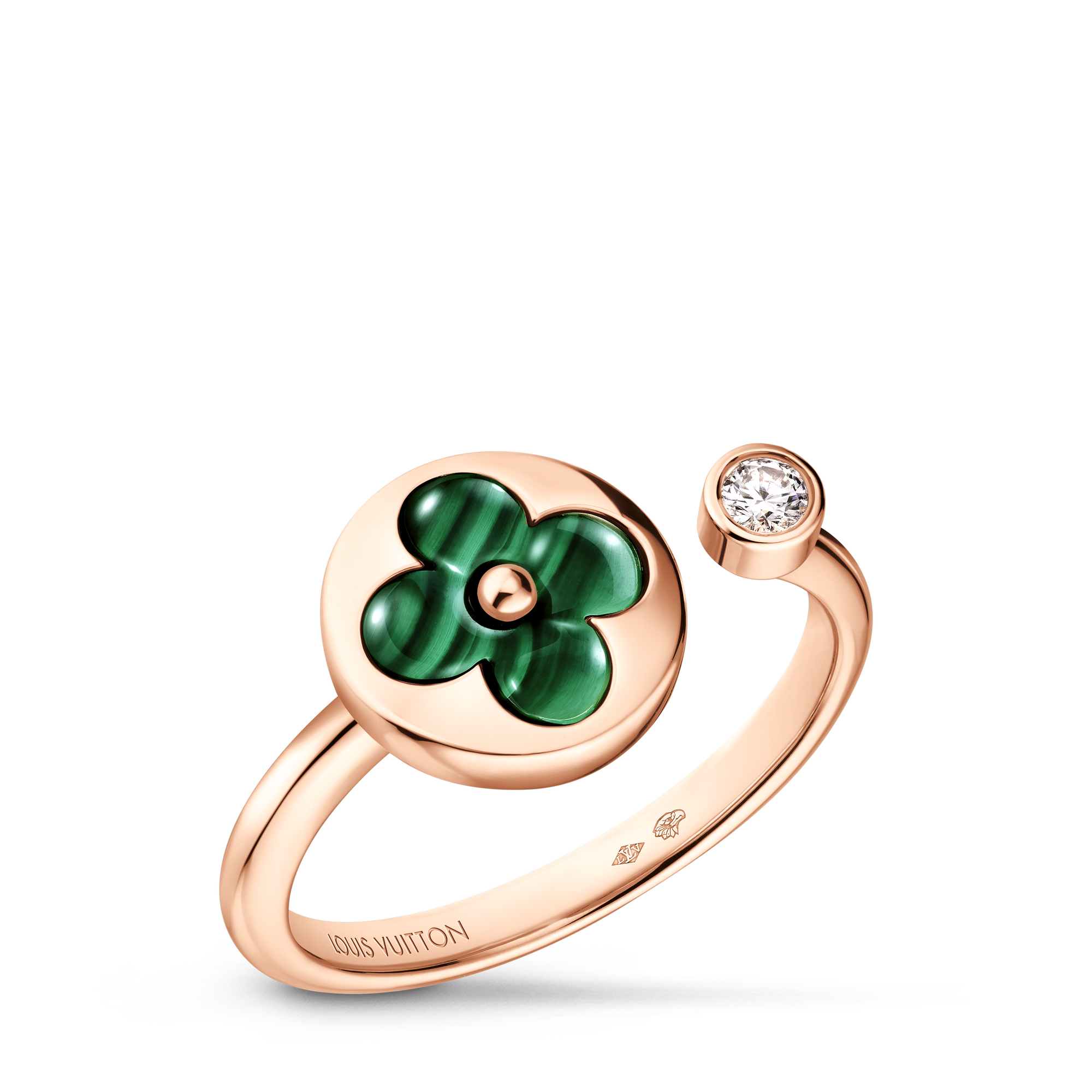  Categories All Fine Jewelry Color Blossom Mini Sun Ring, Pink Gold, Malachite and Diamond | Louis Vuitton ® (Product zoom)