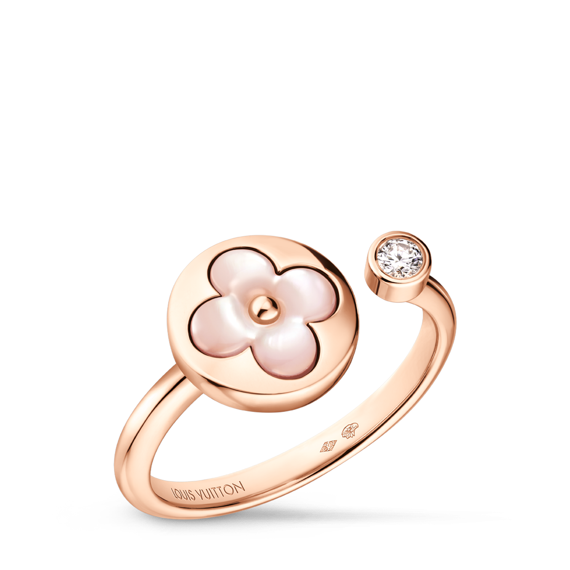  Categories Rings Color Blossom Mini Sun Ring, Pink Gold, Pink Mother-of-Pearl and Diamond | Louis Vuitton ® (Product zoom)