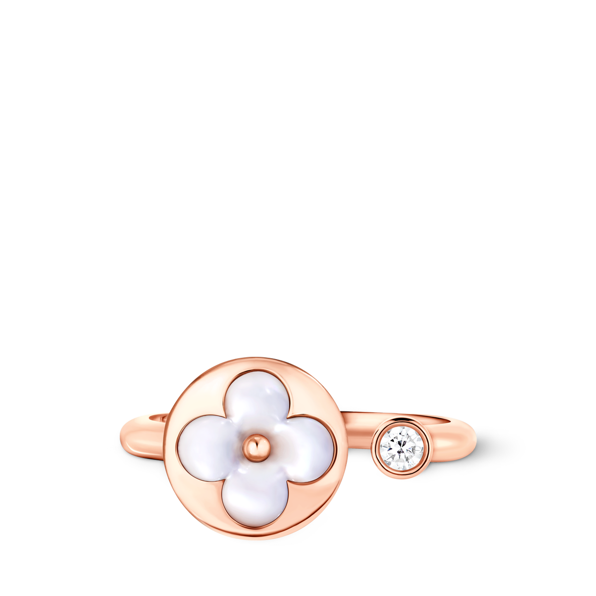  Categories All Fine Jewelry Color Blossom Mini Sun Ring, Pink Gold, White Mother-Of-Pearl And Diamond  | Louis Vuitton ® (Product zoom)