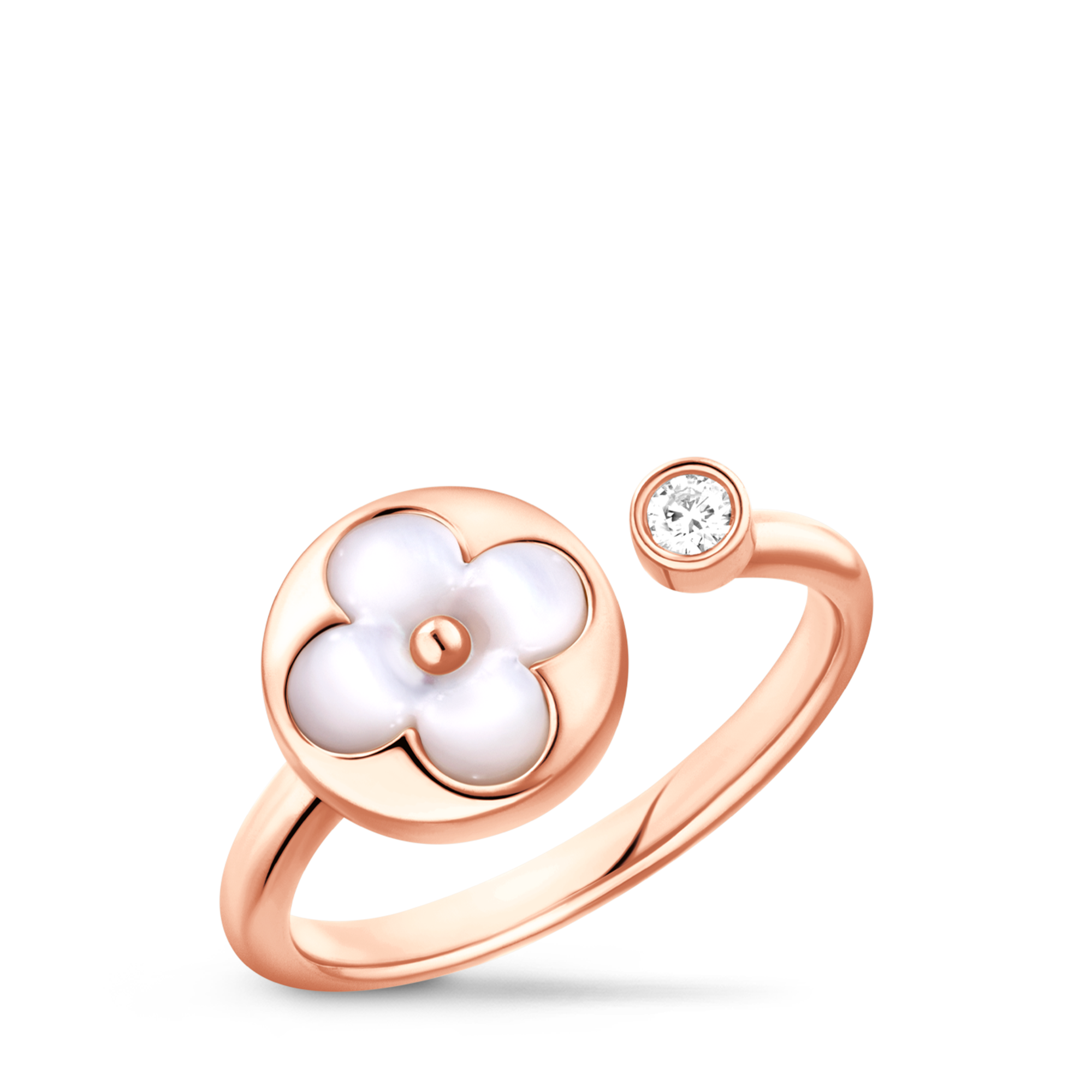  Categories All Fine Jewelry Color Blossom Mini Sun Ring, Pink Gold, White Mother-Of-Pearl And Diamond  | Louis Vuitton ® (Product zoom)