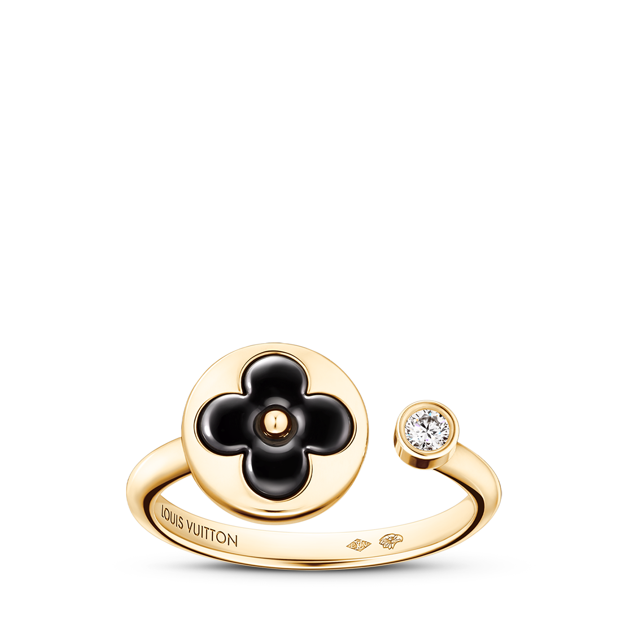 Color Blossom Mini Sun Ring, Yellow Gold, Onyx and Diamond
