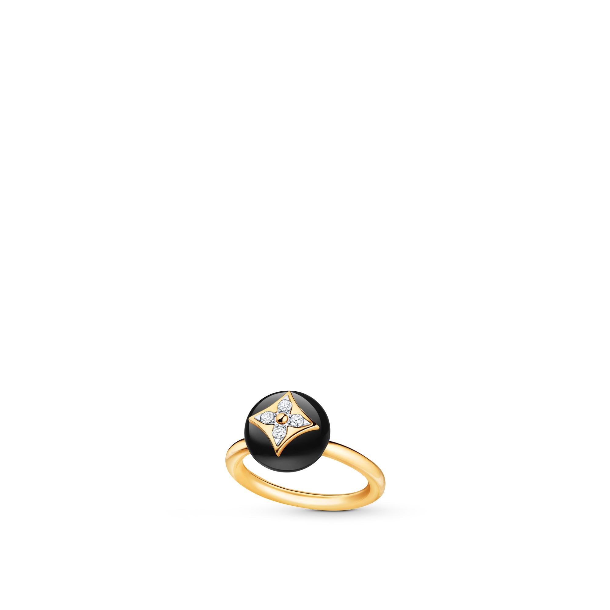 Color Blossom Ring, Yellow Gold, White Gold, Onyx and Diamonds 