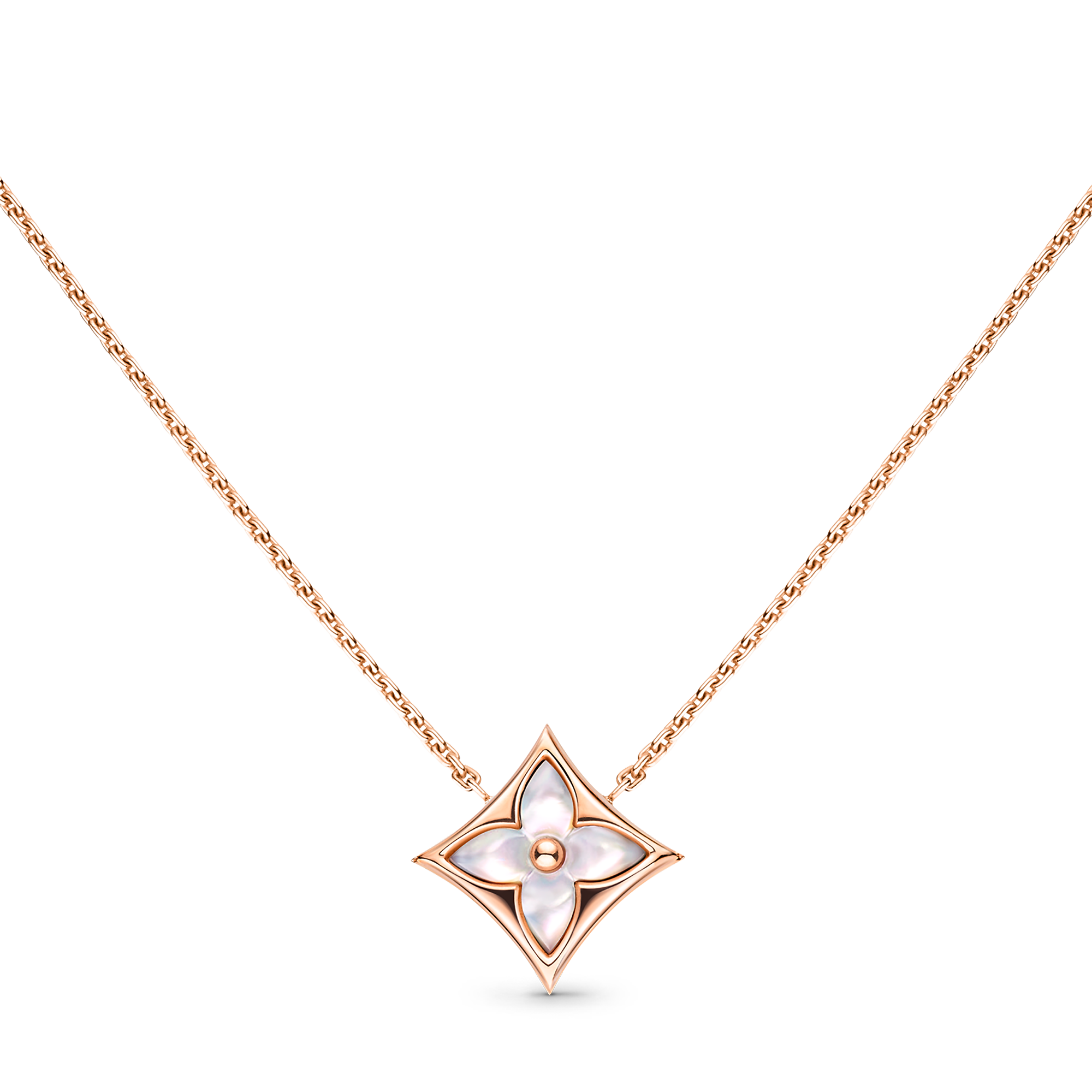 Color Blossom star pendant, pink gold and white mother-of-pearl